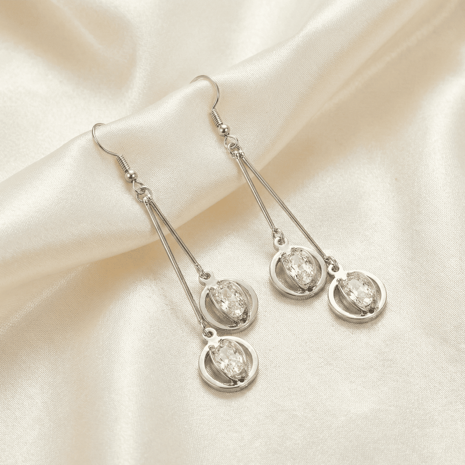 3D Silver Look Crystal Drop Earrings for Women – Party Wear