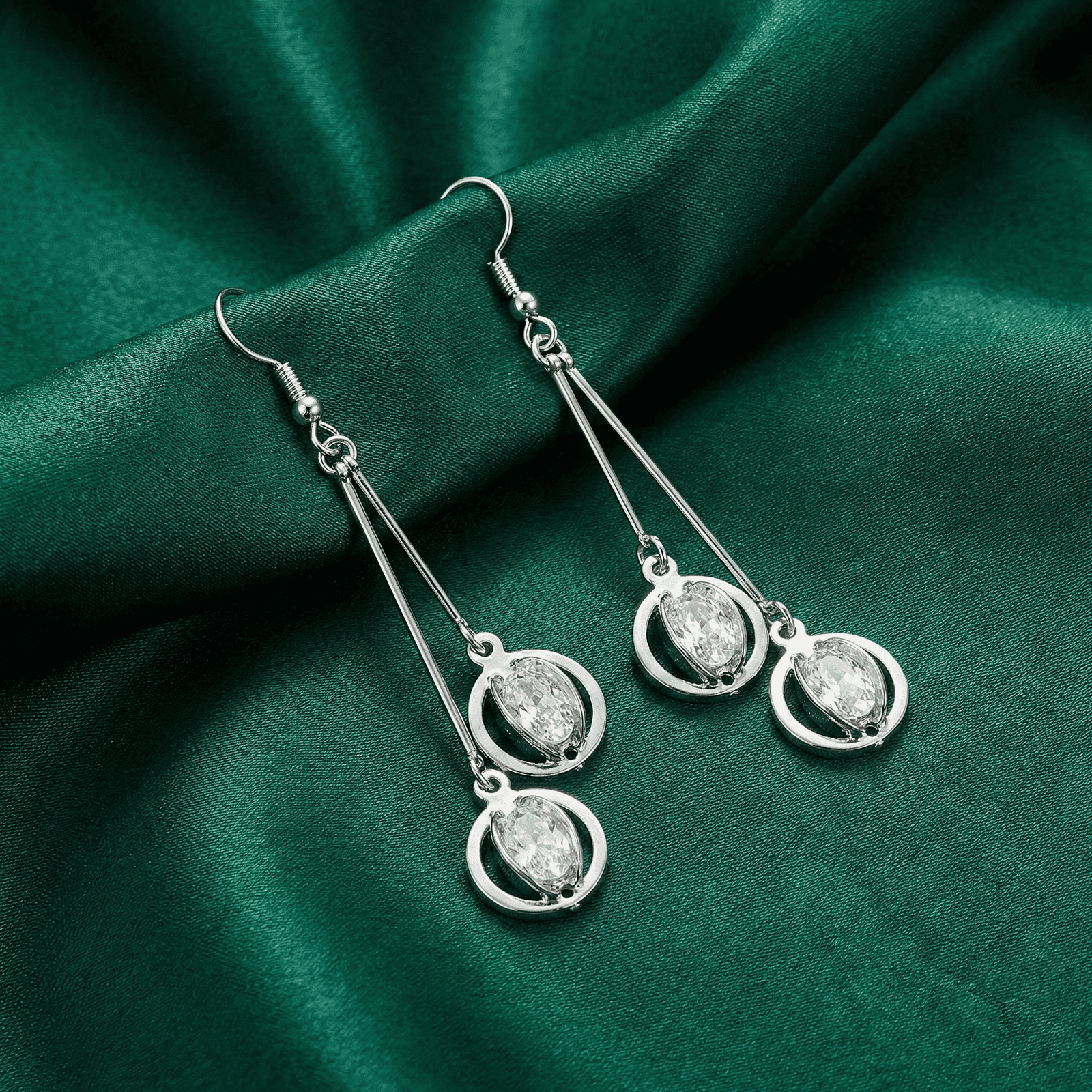 3D Silver Look Crystal Drop Earrings for Women – Party Wear