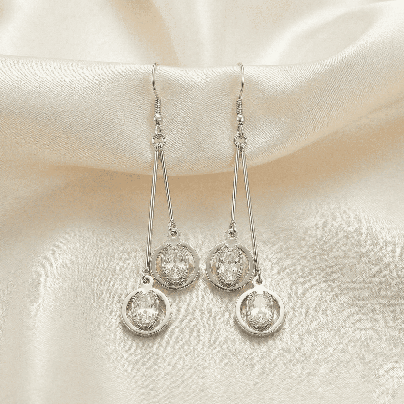 3D Silver Look Crystal Drop Earrings for Women – Party Wear