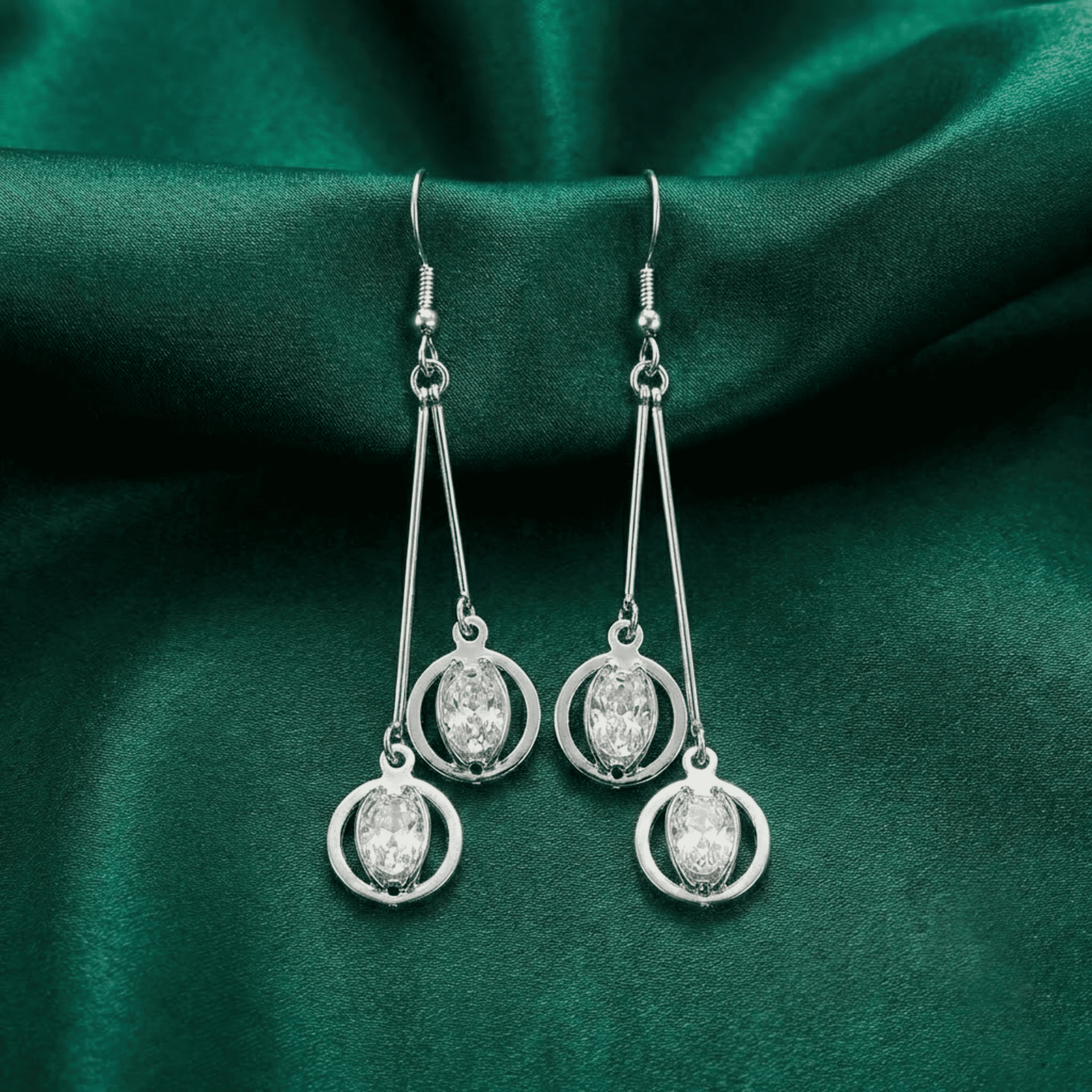 3D Silver Look Crystal Drop Earrings for Women – Party Wear