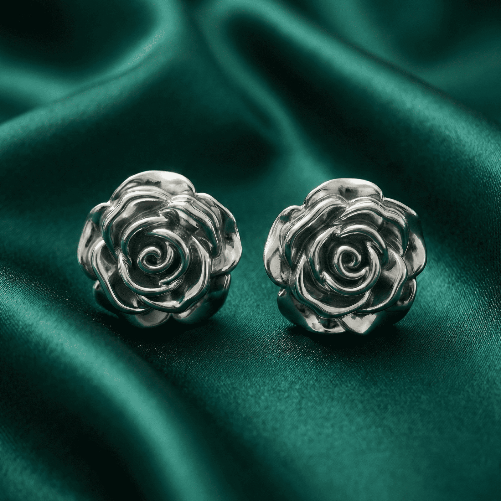 3D Silver-Tone Rose Stud Earrings for Women
