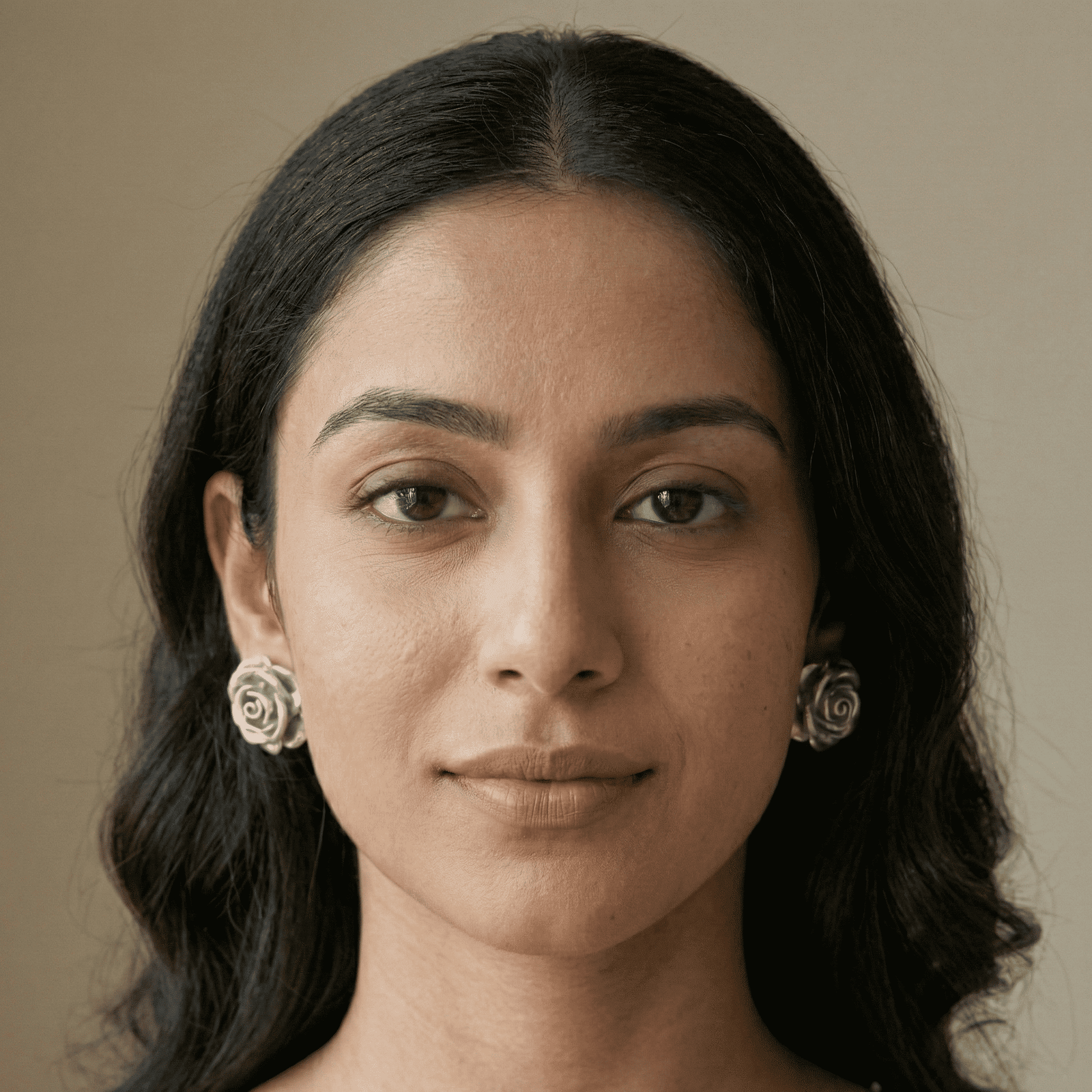 3D Silver-Tone Rose Stud Earrings for Women