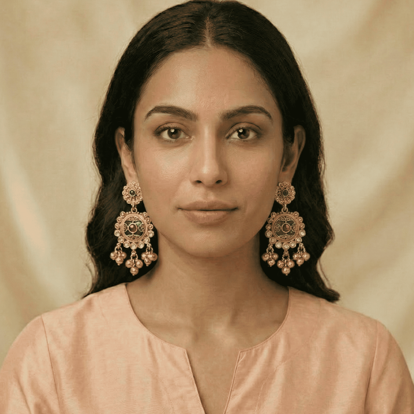 Antique Gold Tone Statement Earrings with Ghungroo