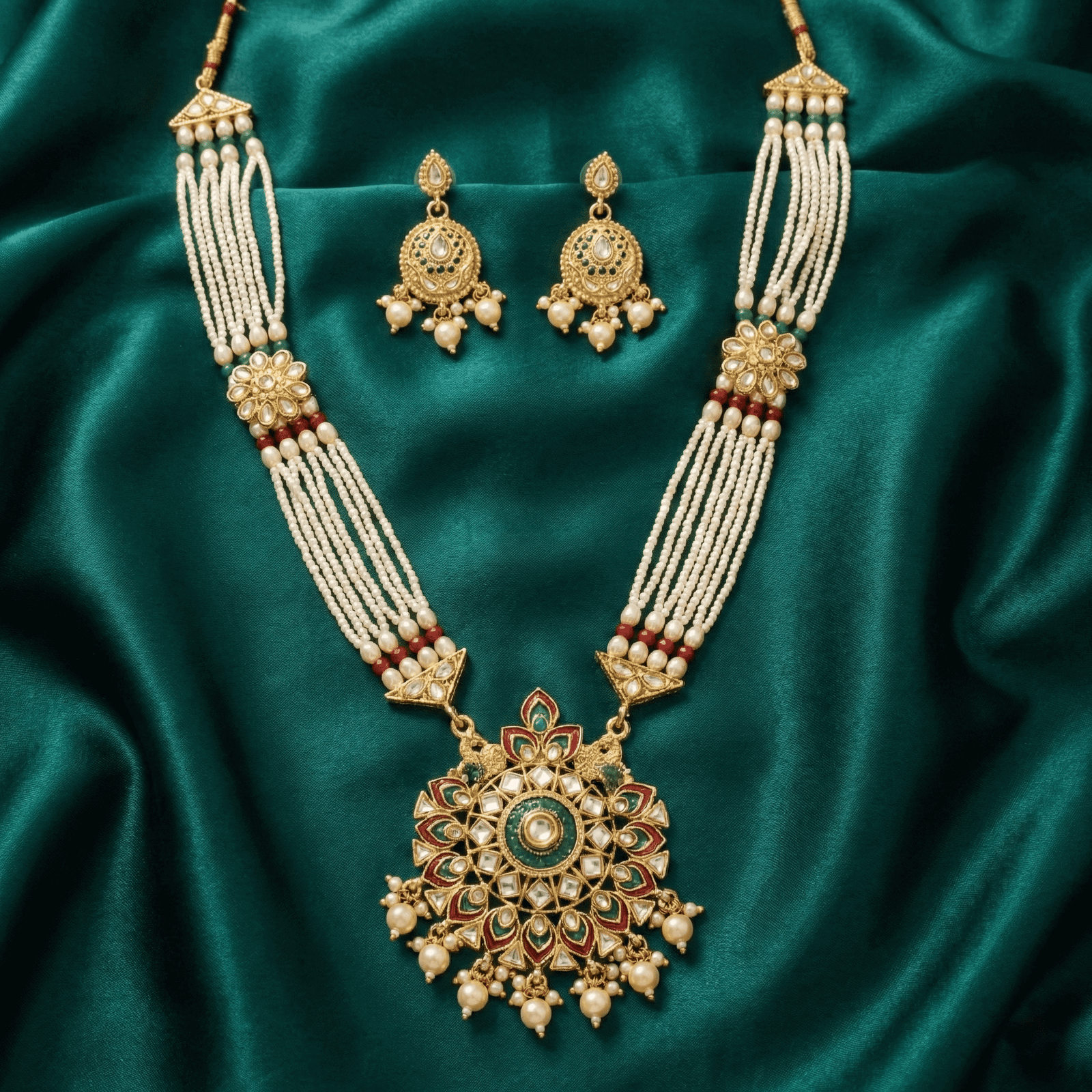 Eshanarya Meenakari Pearl Pendant Necklace Set for Women