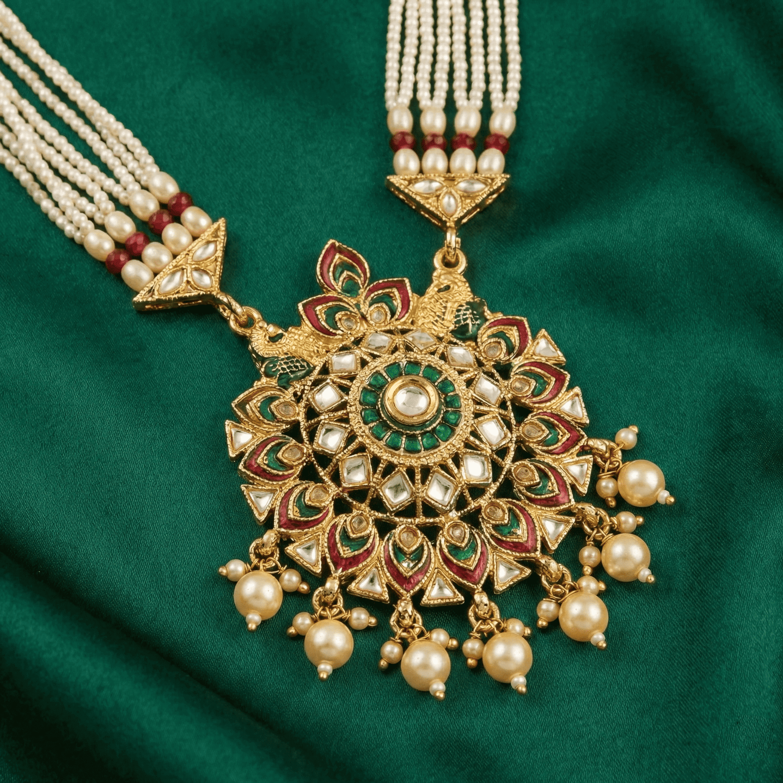 Eshanarya Meenakari Pearl Pendant Necklace Set for Women