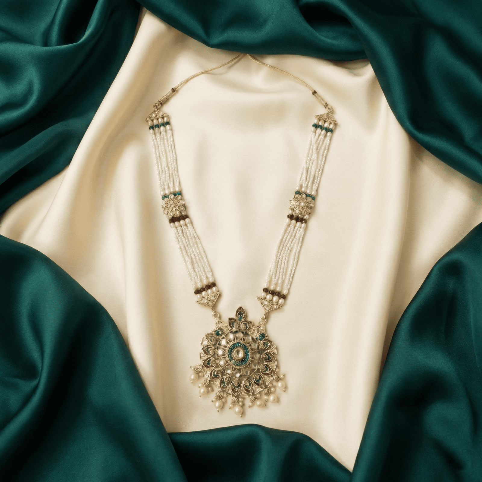 Eshanarya Meenakari Pearl Pendant Necklace Set for Women