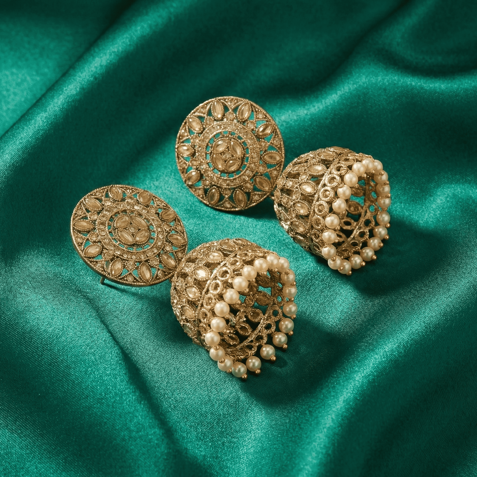 Antique Mandala Drop Pearl Jhumka Earrings for Women