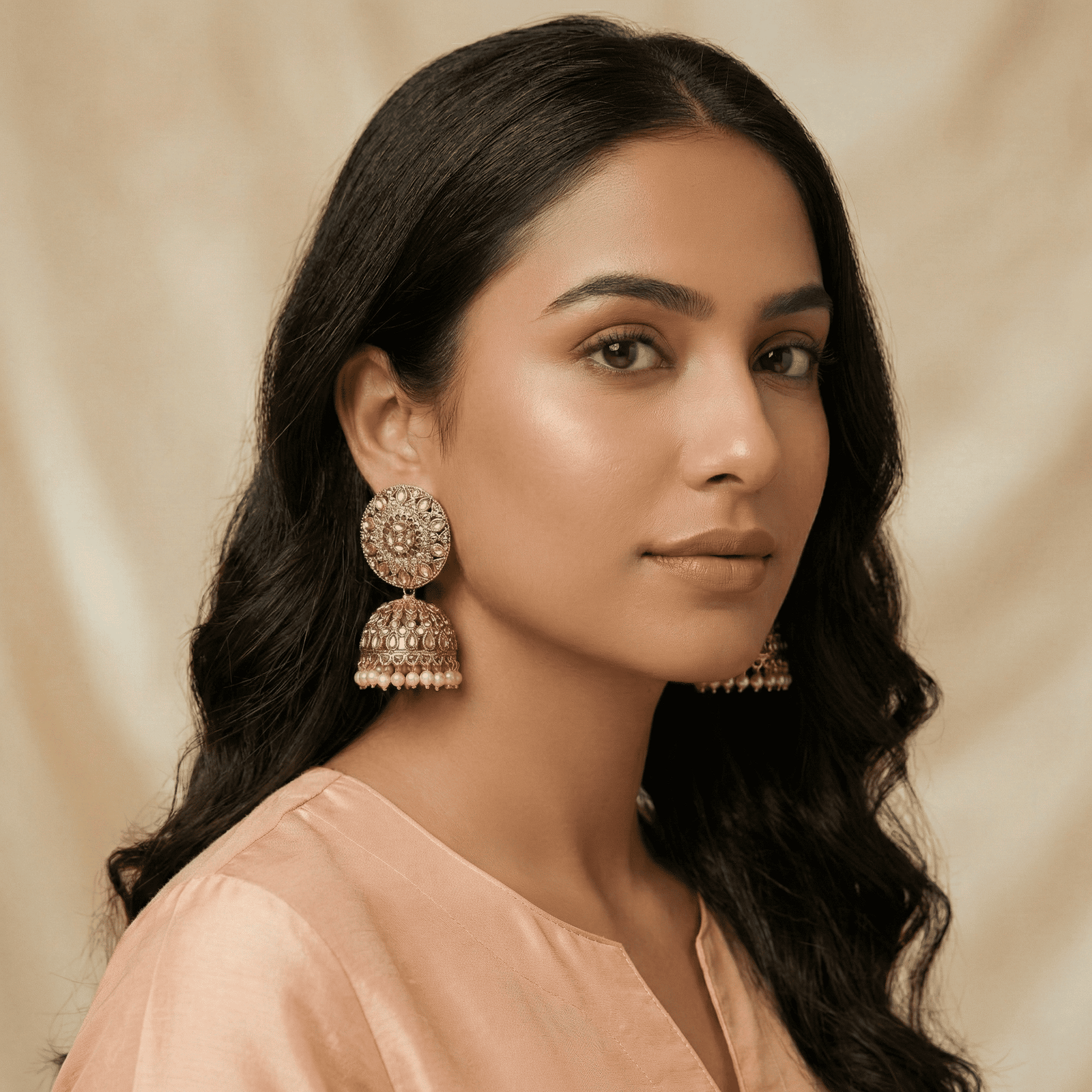 Antique Mandala Drop Pearl Jhumka Earrings for Women