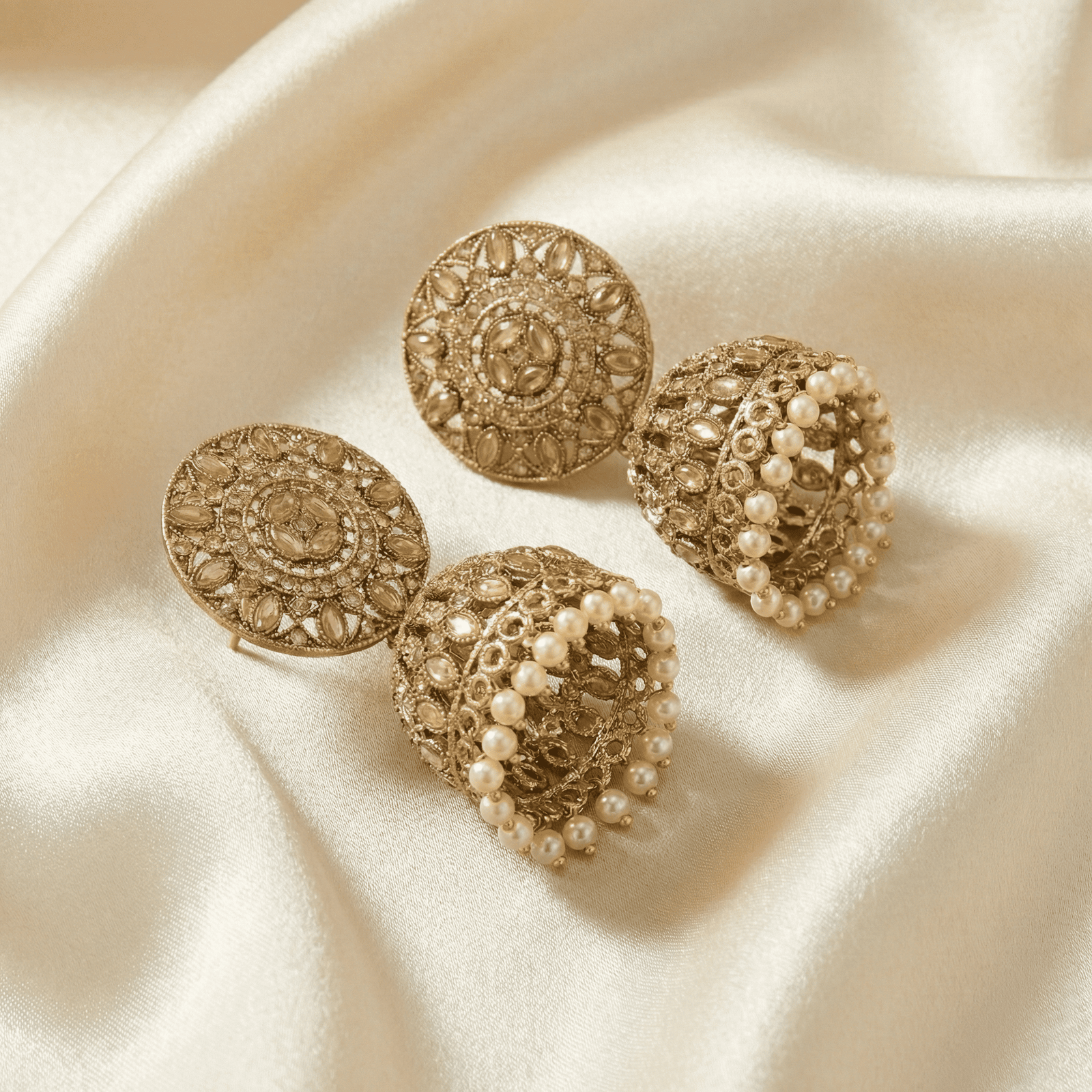 Antique Mandala Drop Pearl Jhumka Earrings for Women