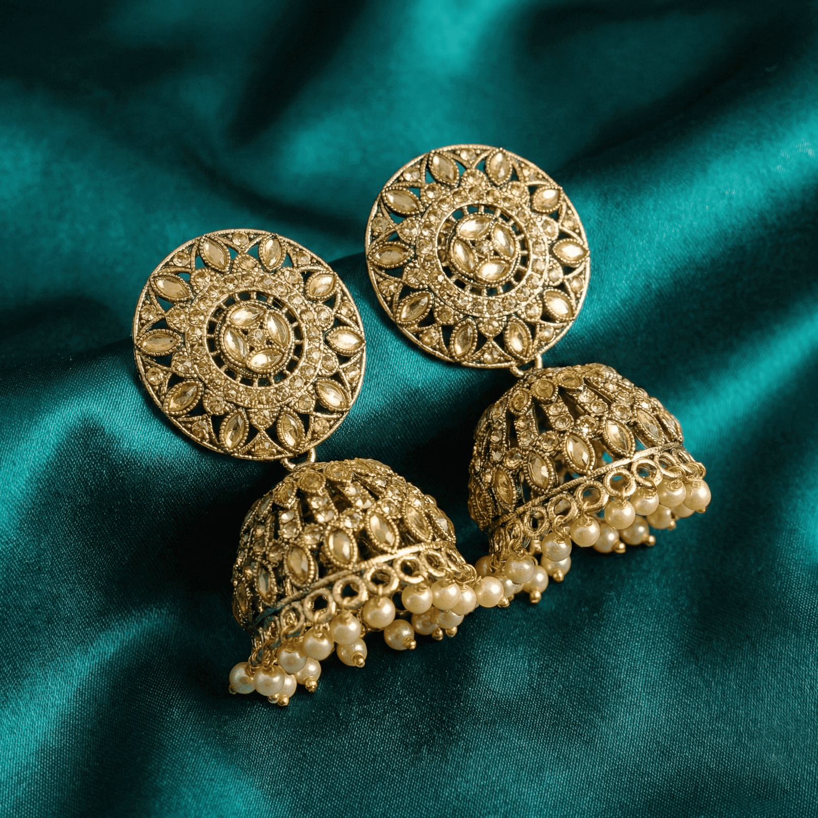 Antique Mandala Drop Pearl Jhumka Earrings for Women