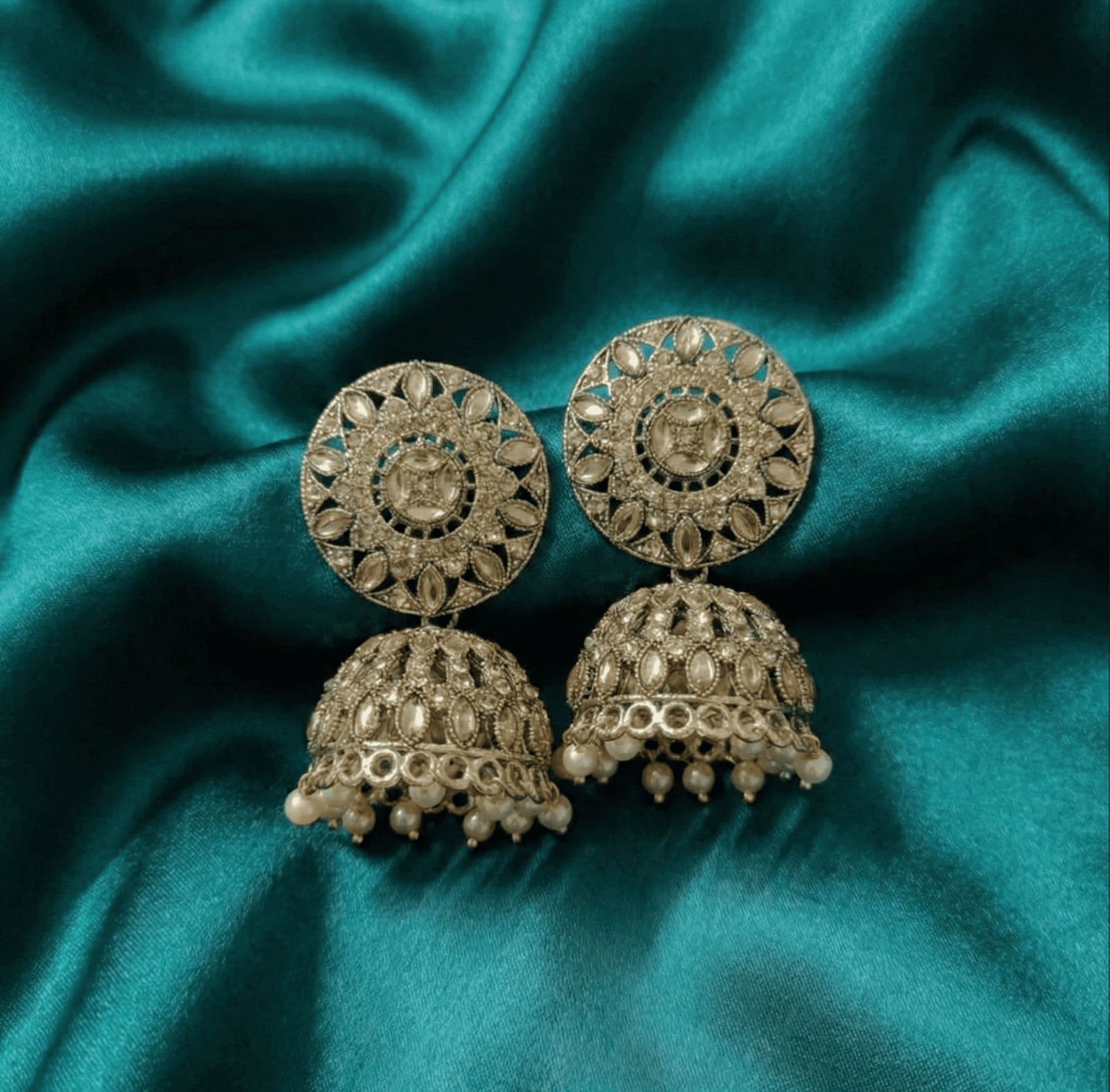 Antique Mandala Drop Pearl Jhumka Earrings for Women
