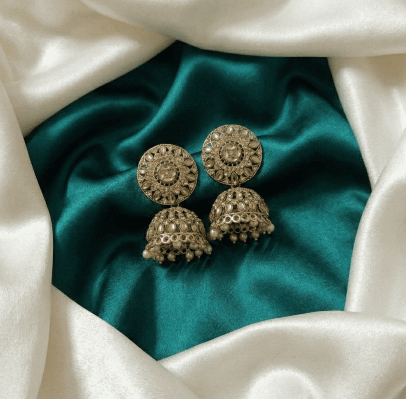 Antique Mandala Drop Pearl Jhumka Earrings for Women