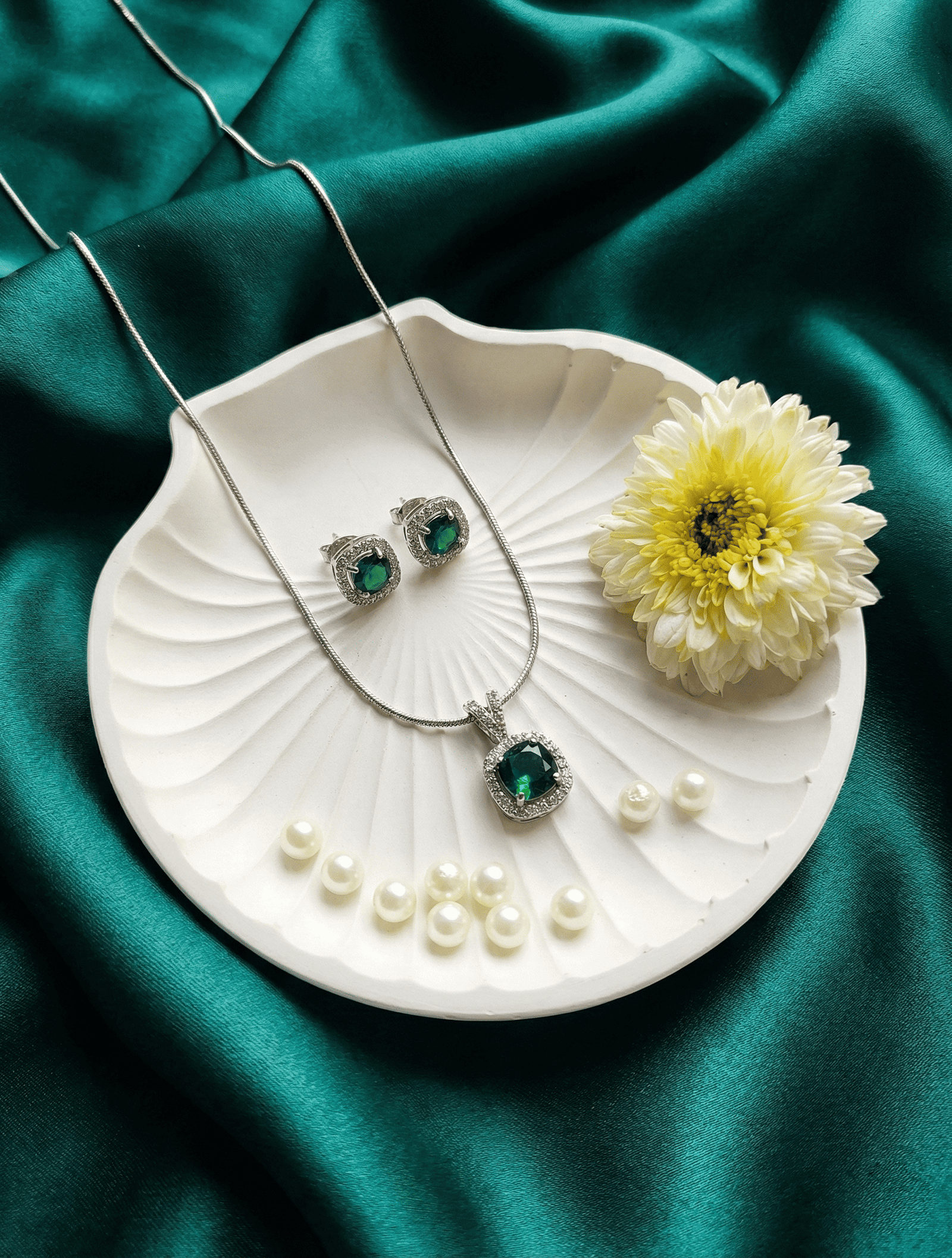Emerald Charm AD Pendant Set with Earrings