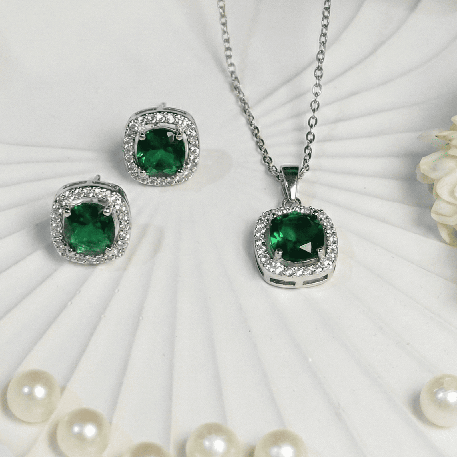 Emerald Charm AD Pendant Set with Earrings