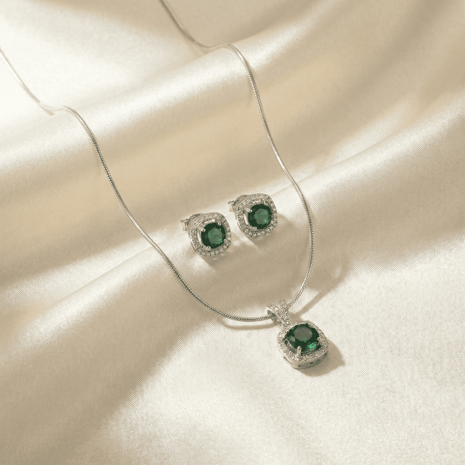 Emerald Charm AD Pendant Set with Earrings