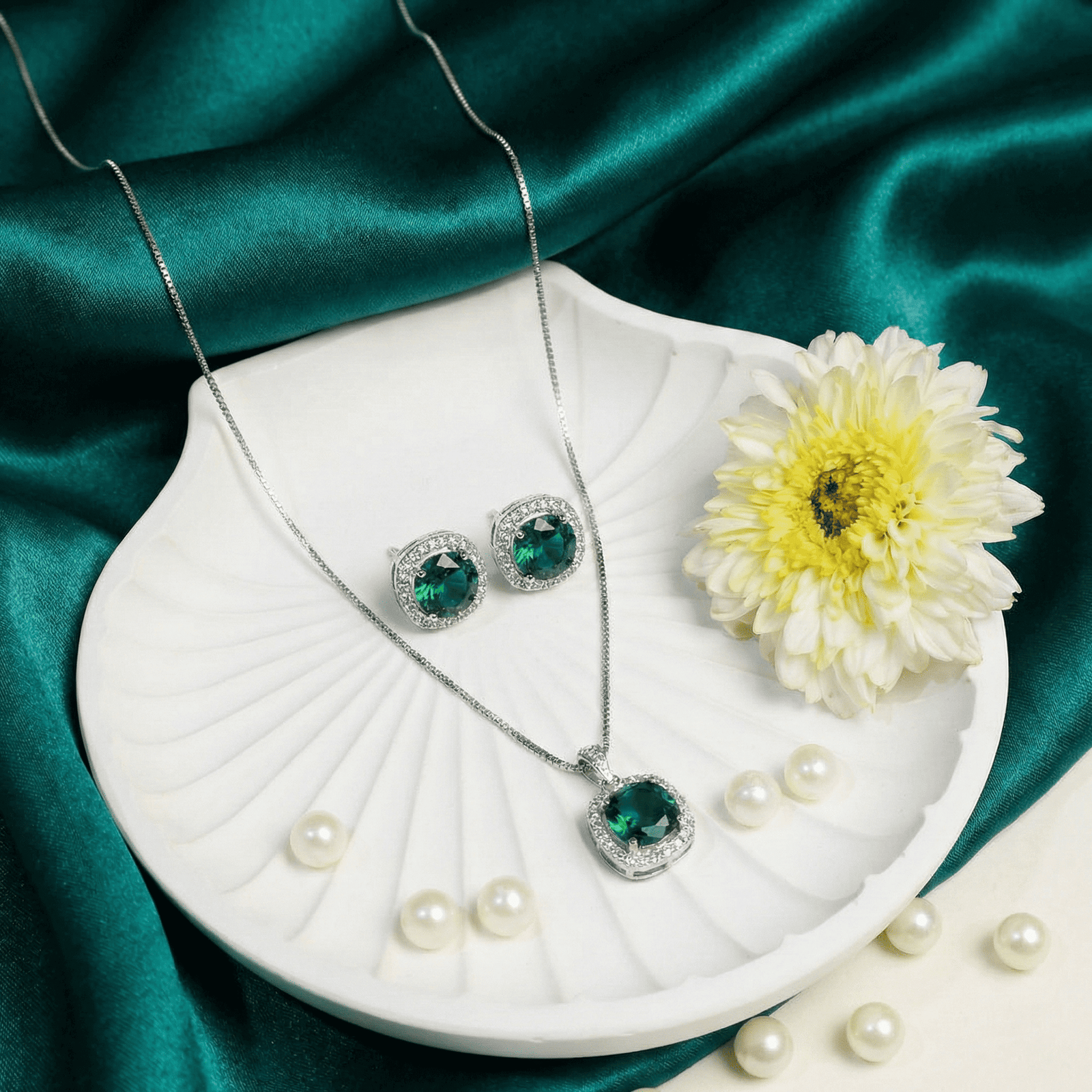 Emerald Charm AD Pendant Set with Earrings