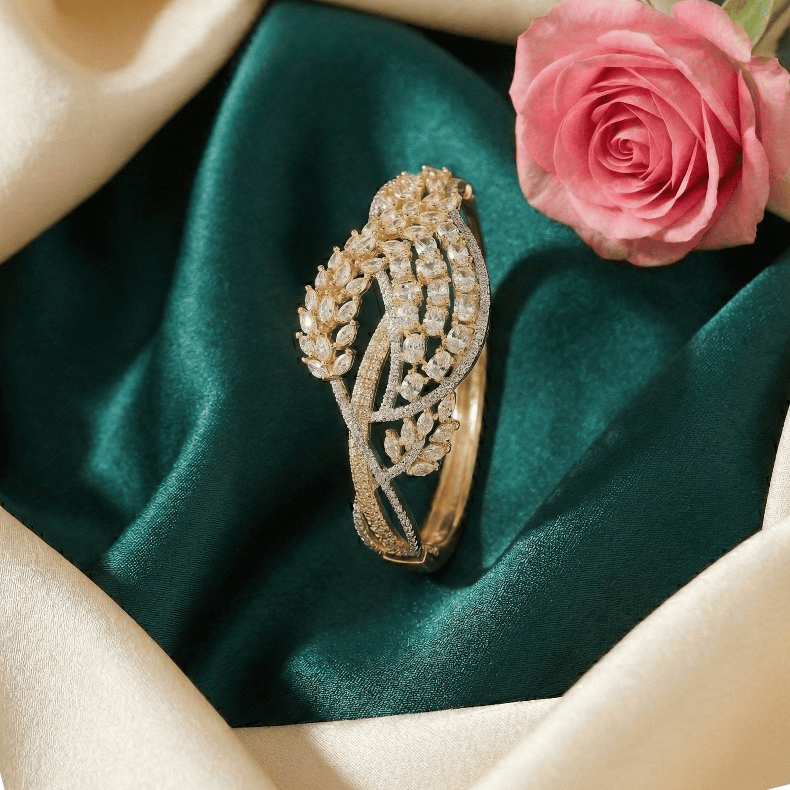 Eshanarya Botanical Leaf CZ Statement Bracelet