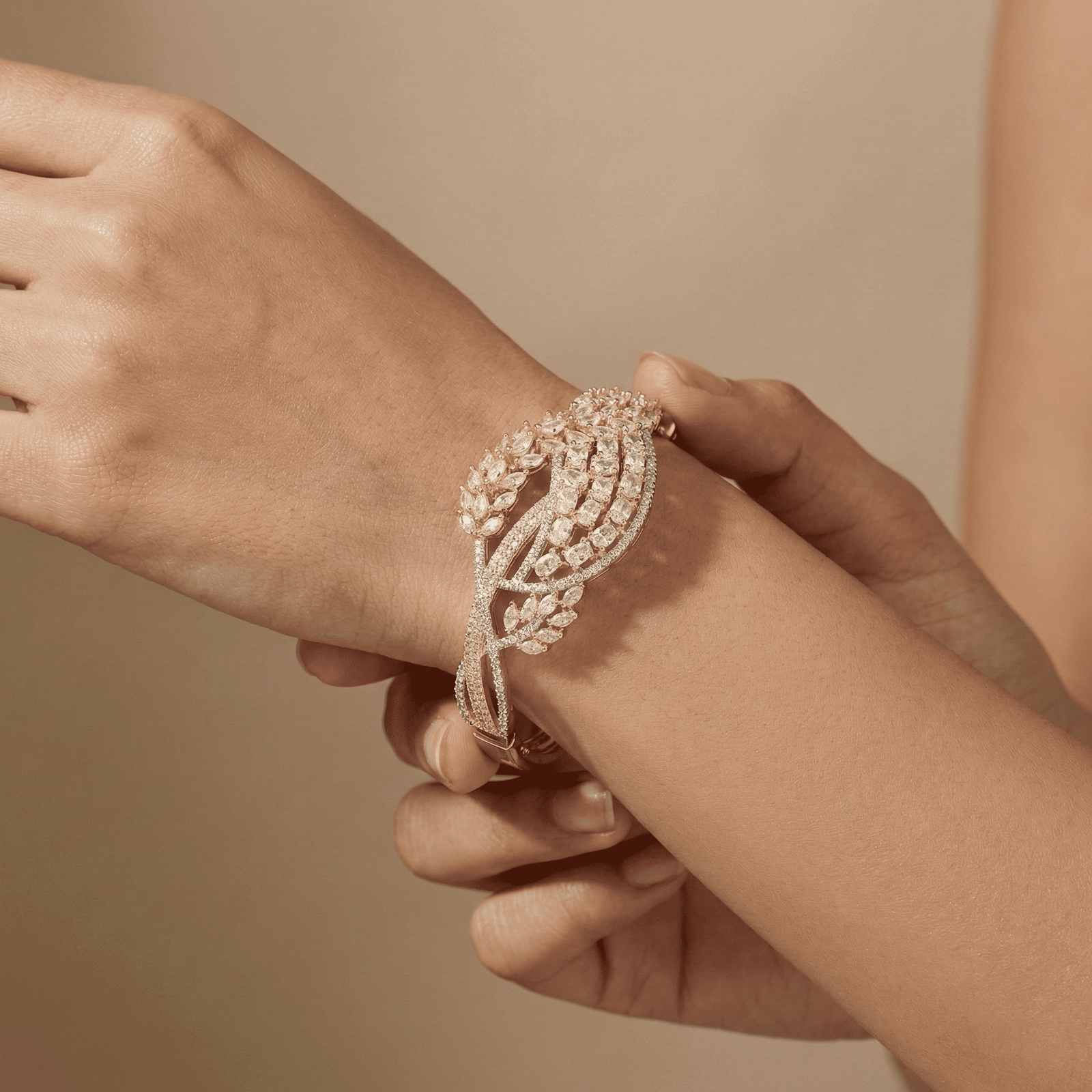 Eshanarya Botanical Leaf CZ Statement Bracelet