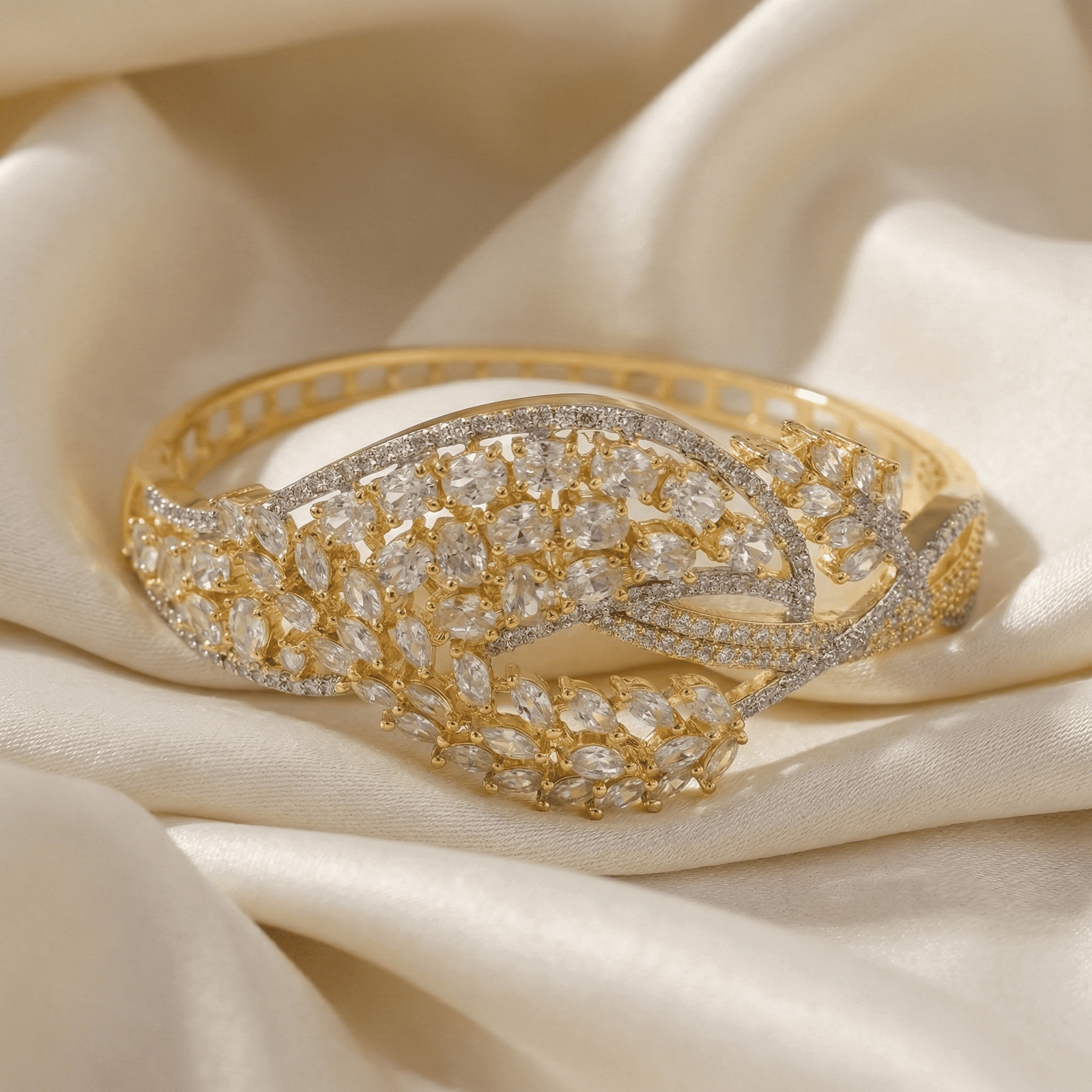 Eshanarya Botanical Leaf CZ Statement Bracelet