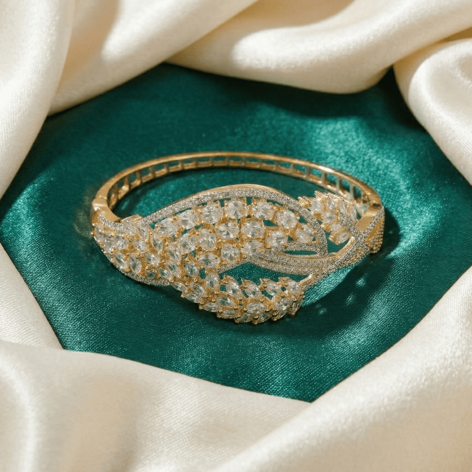 Eshanarya Botanical Leaf CZ Statement Bracelet