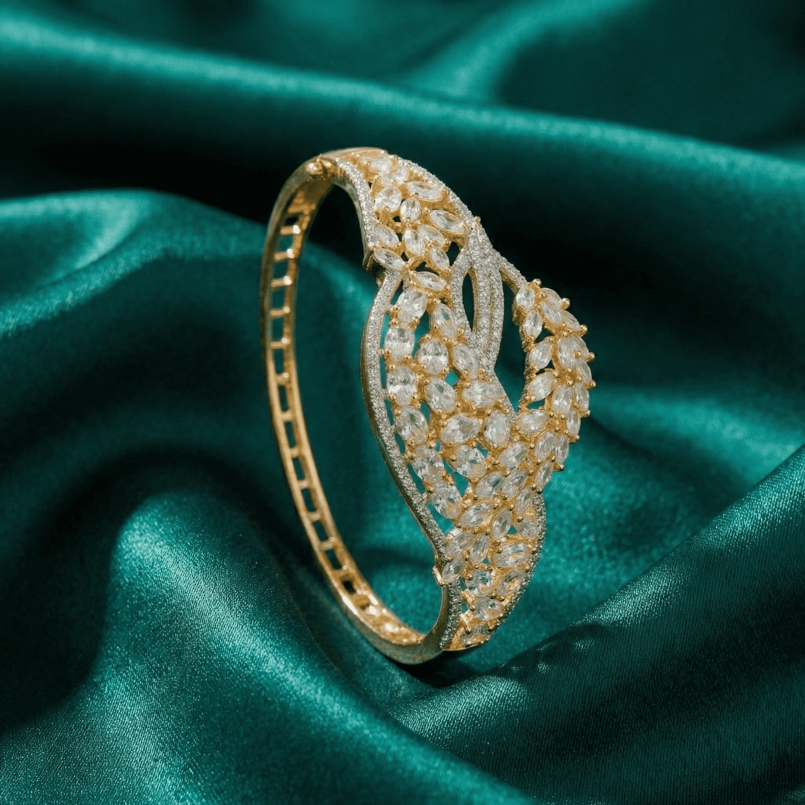 Eshanarya Botanical Leaf CZ Statement Bracelet