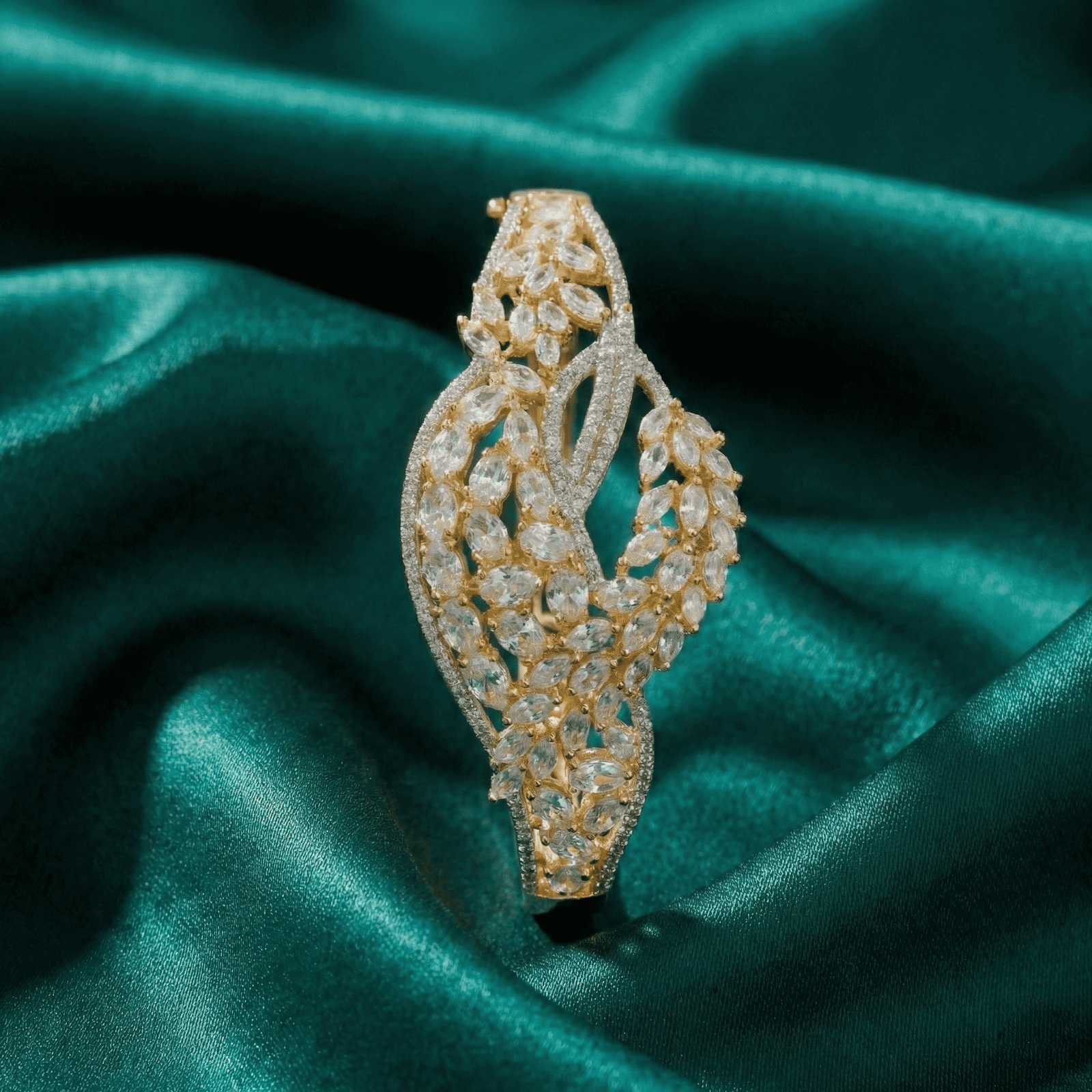 Eshanarya Botanical Leaf CZ Statement Bracelet