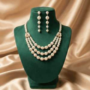 Eshanarya Classic Triple-Layer Pearl Necklace Set