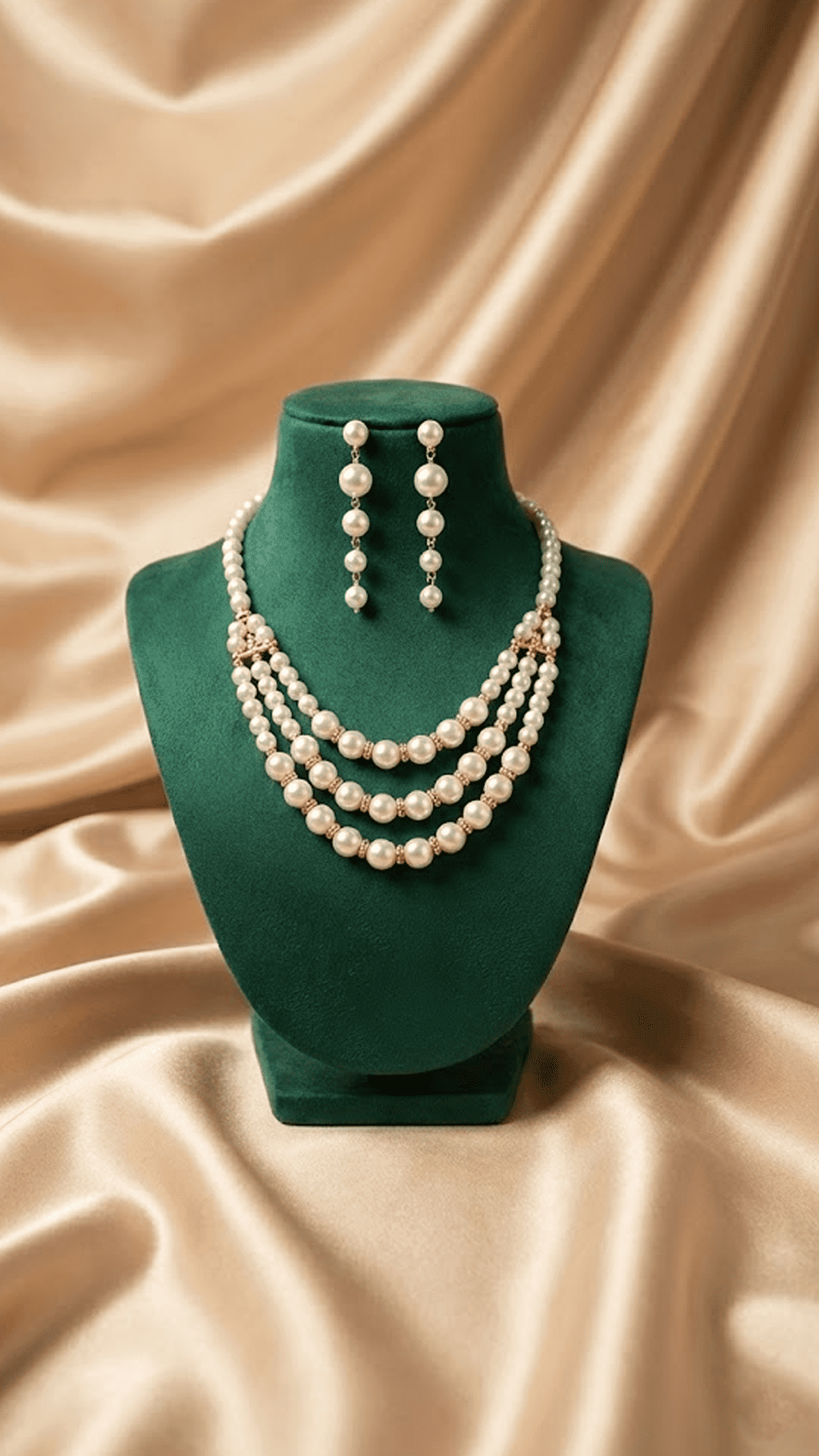 Eshanarya Classic Triple-Layer Pearl Necklace Set