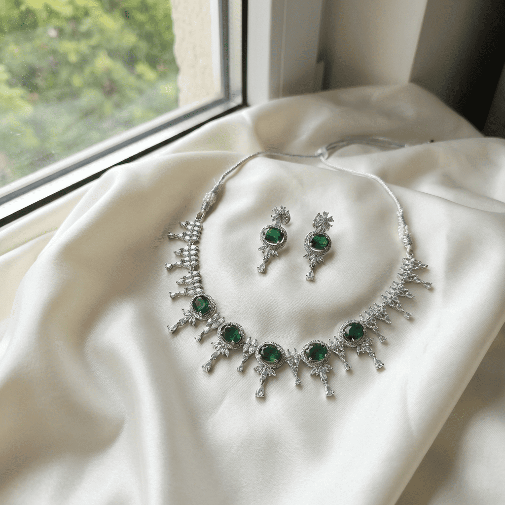 Eshanarya Emerald Grace AD Necklace Set
