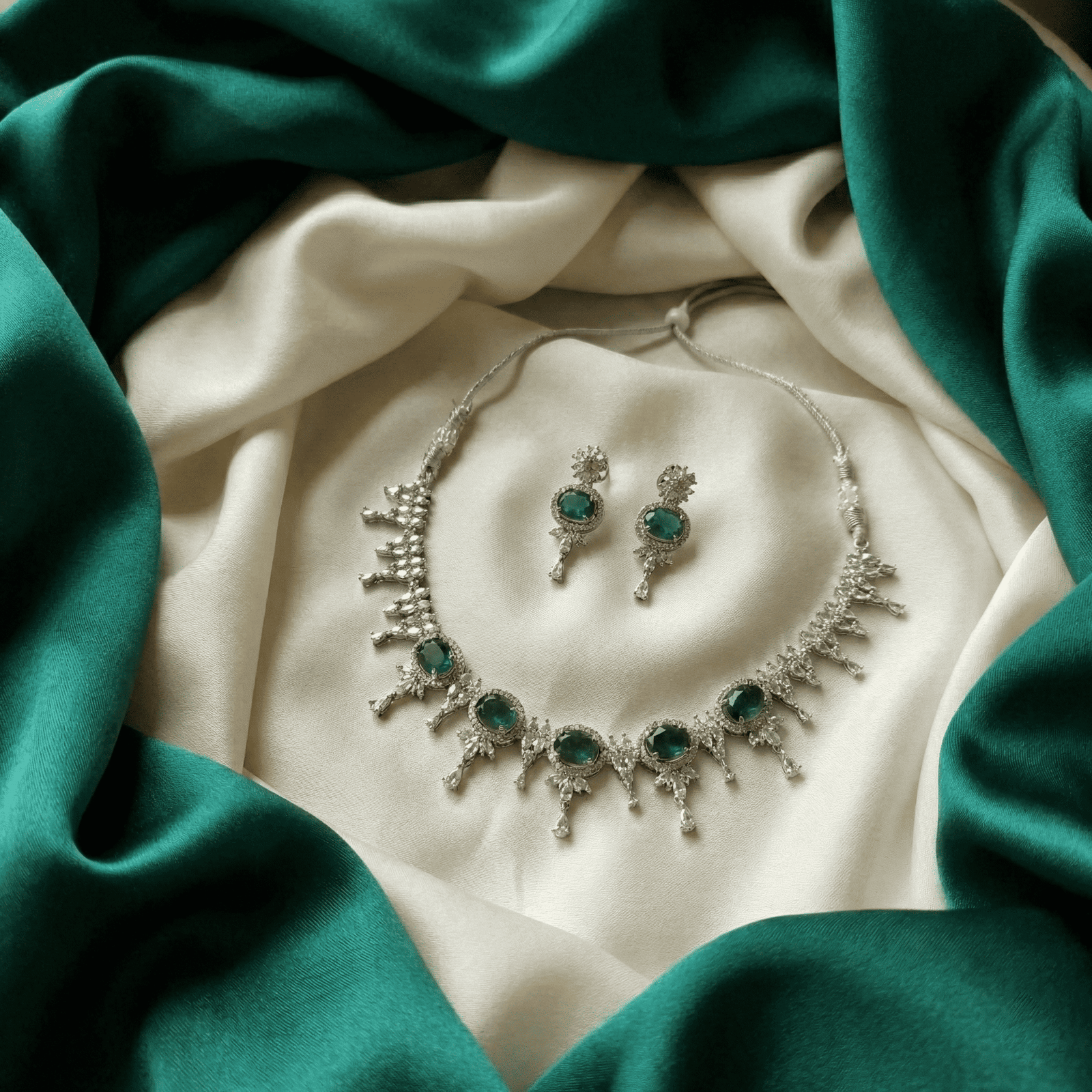 Eshanarya Emerald Grace AD Necklace Set