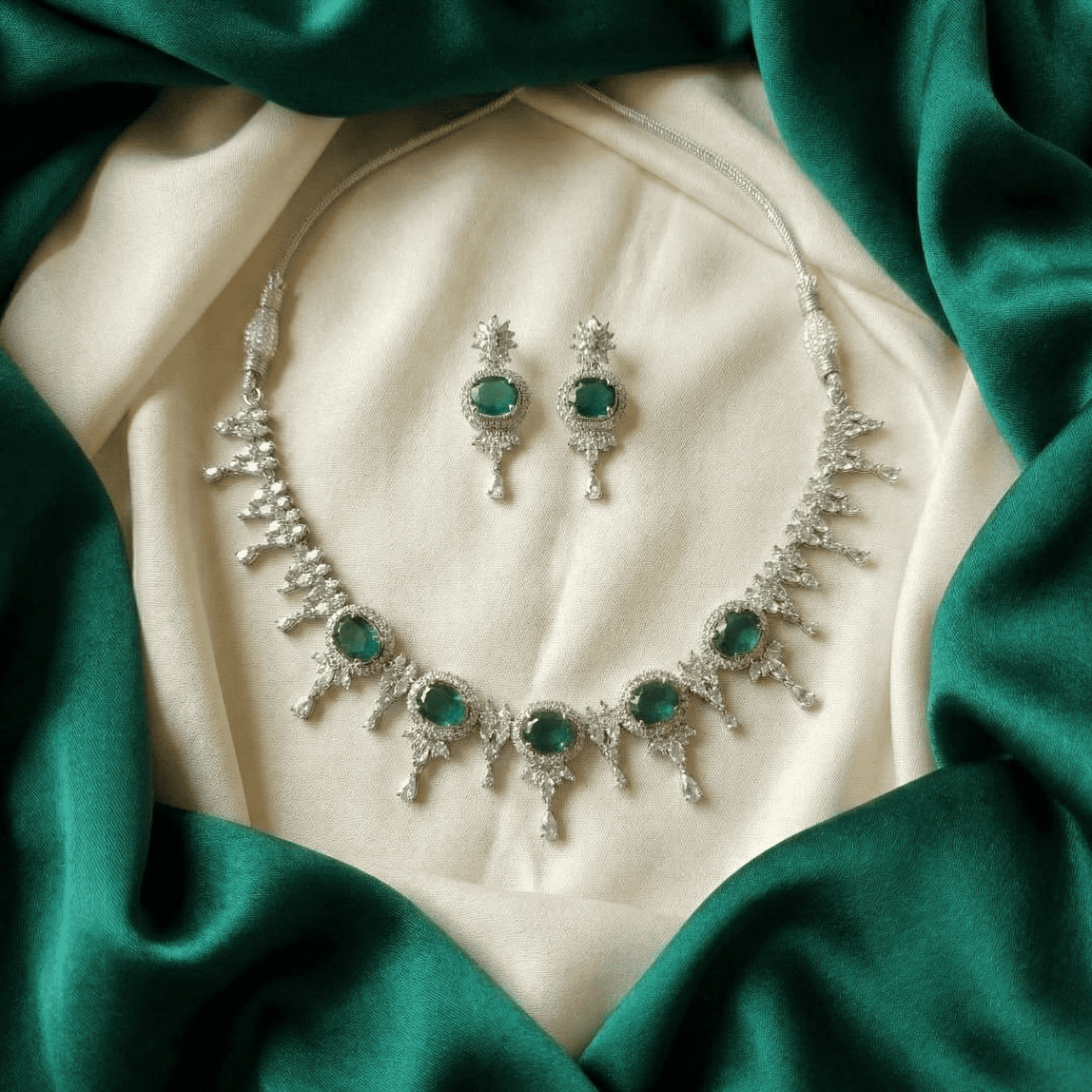 Eshanarya Emerald Grace AD Necklace Set