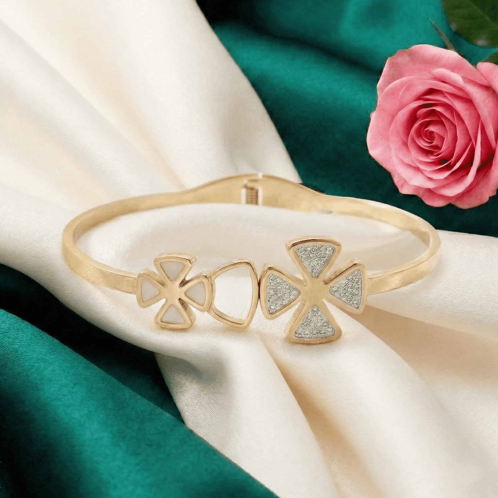 Eshanarya Floral Crystal Stainless Steel Bracelet