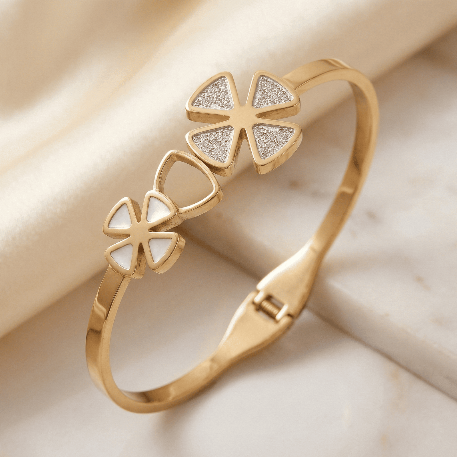 Eshanarya Floral Crystal Stainless Steel Bracelet