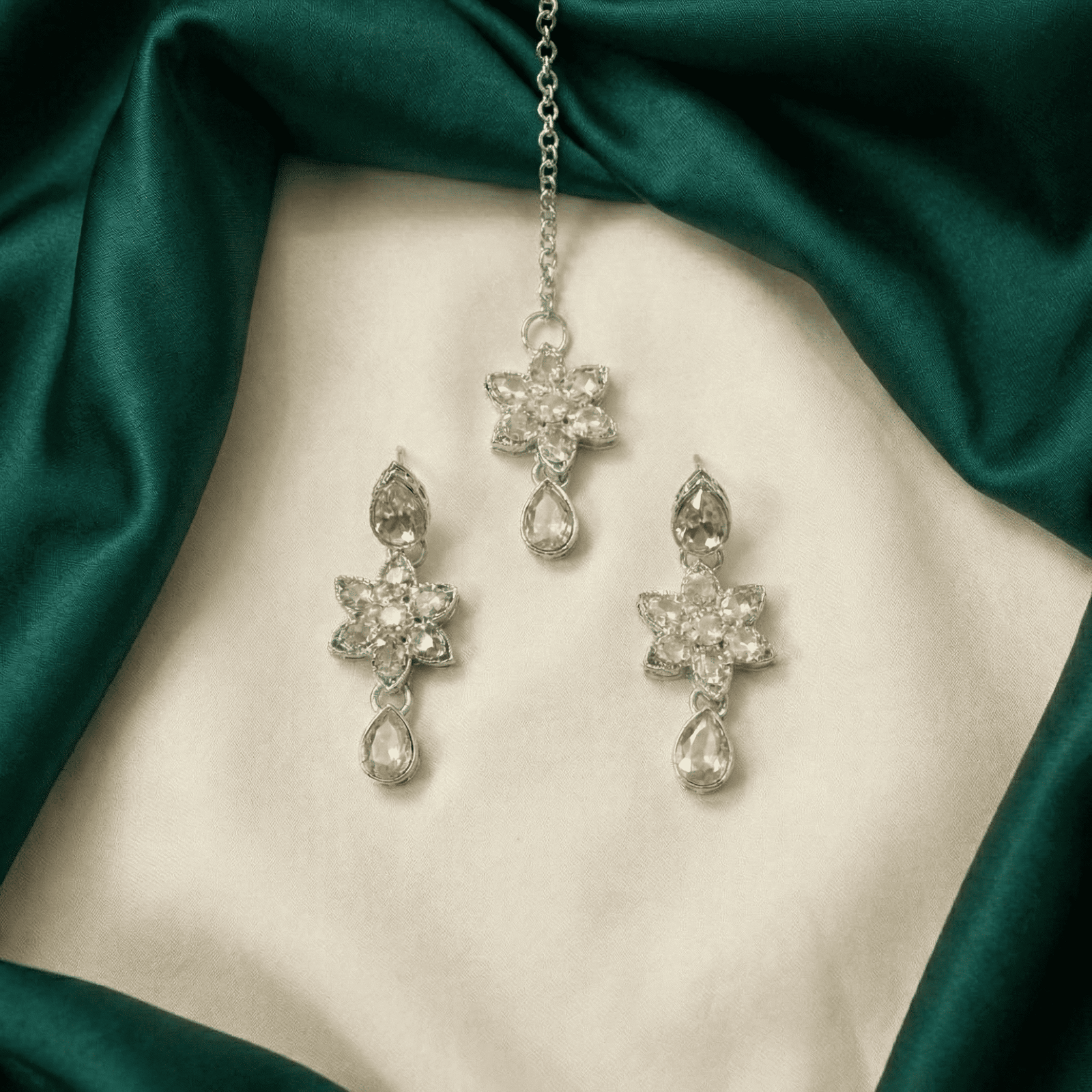 Eshanarya Floral Kundan Style AD Necklace Set