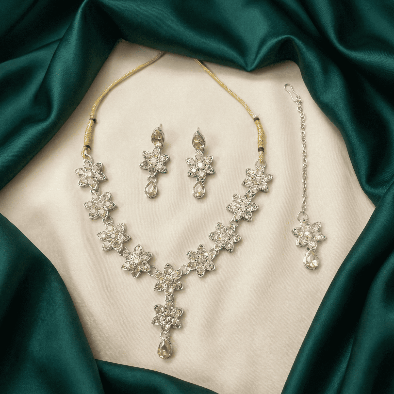 Eshanarya Floral Kundan Style AD Necklace Set