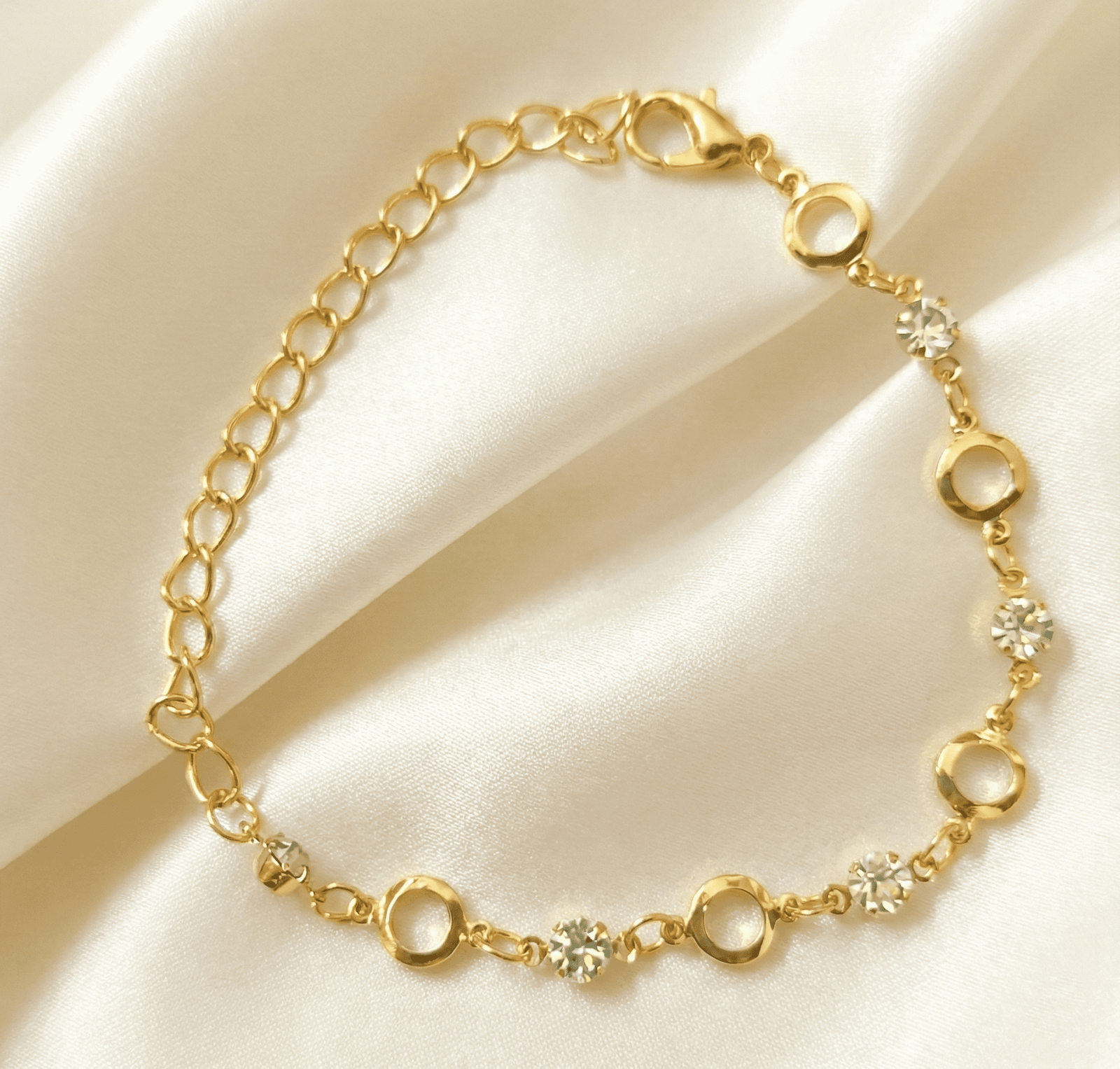 Eshanarya Gold-Tone Crystal Link Fashion Bracelet