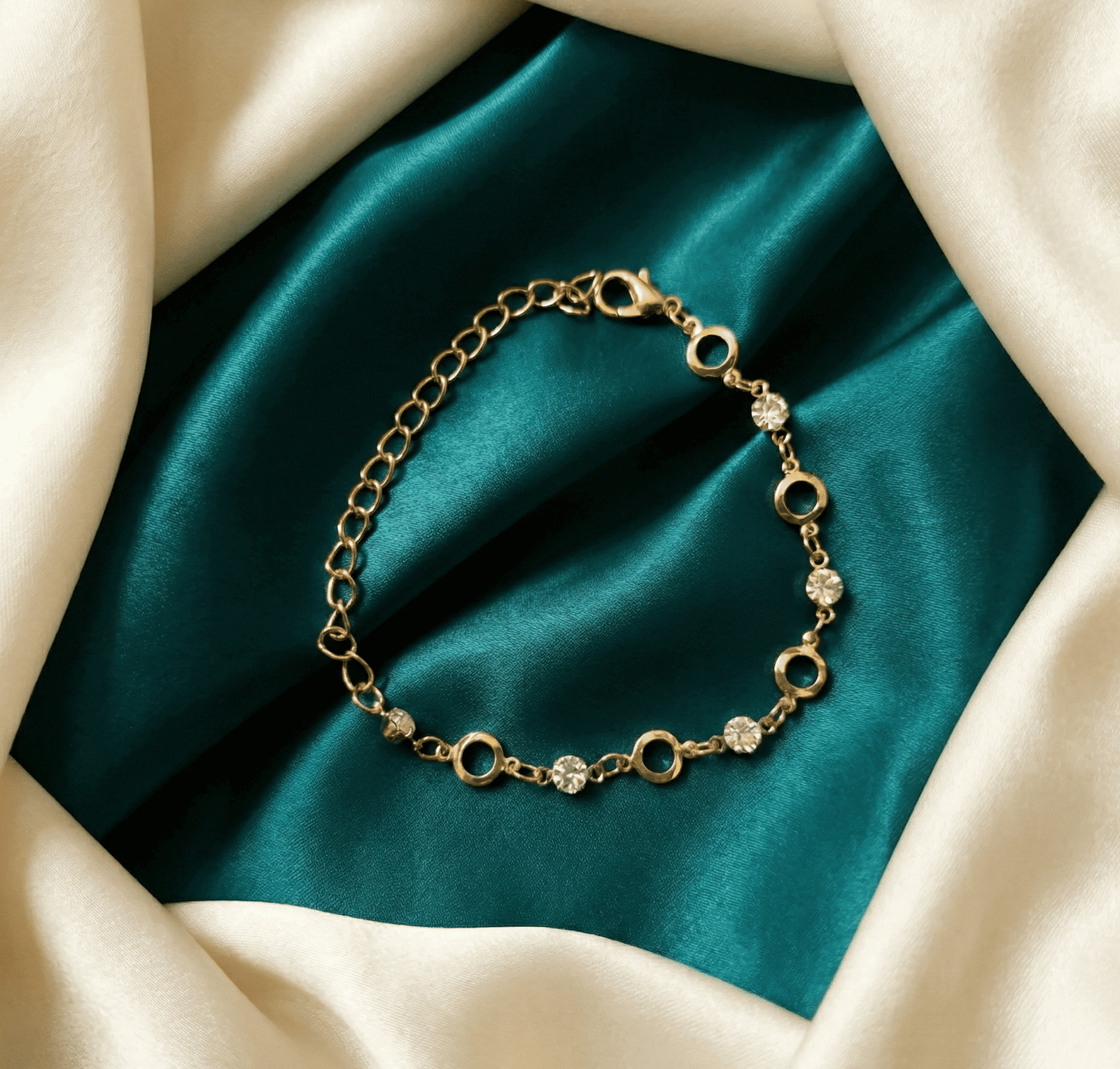 Eshanarya Gold-Tone Crystal Link Fashion Bracelet