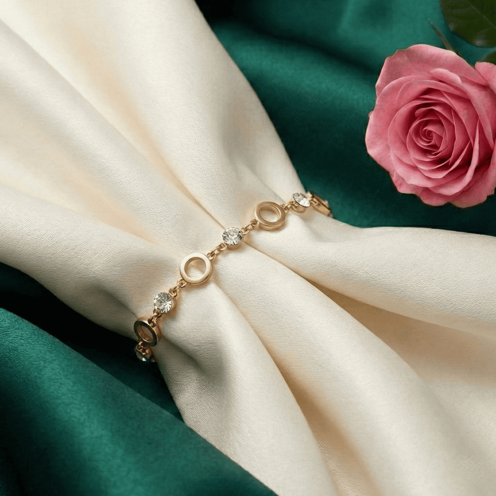 Eshanarya Gold-Tone Crystal Link Fashion Bracelet