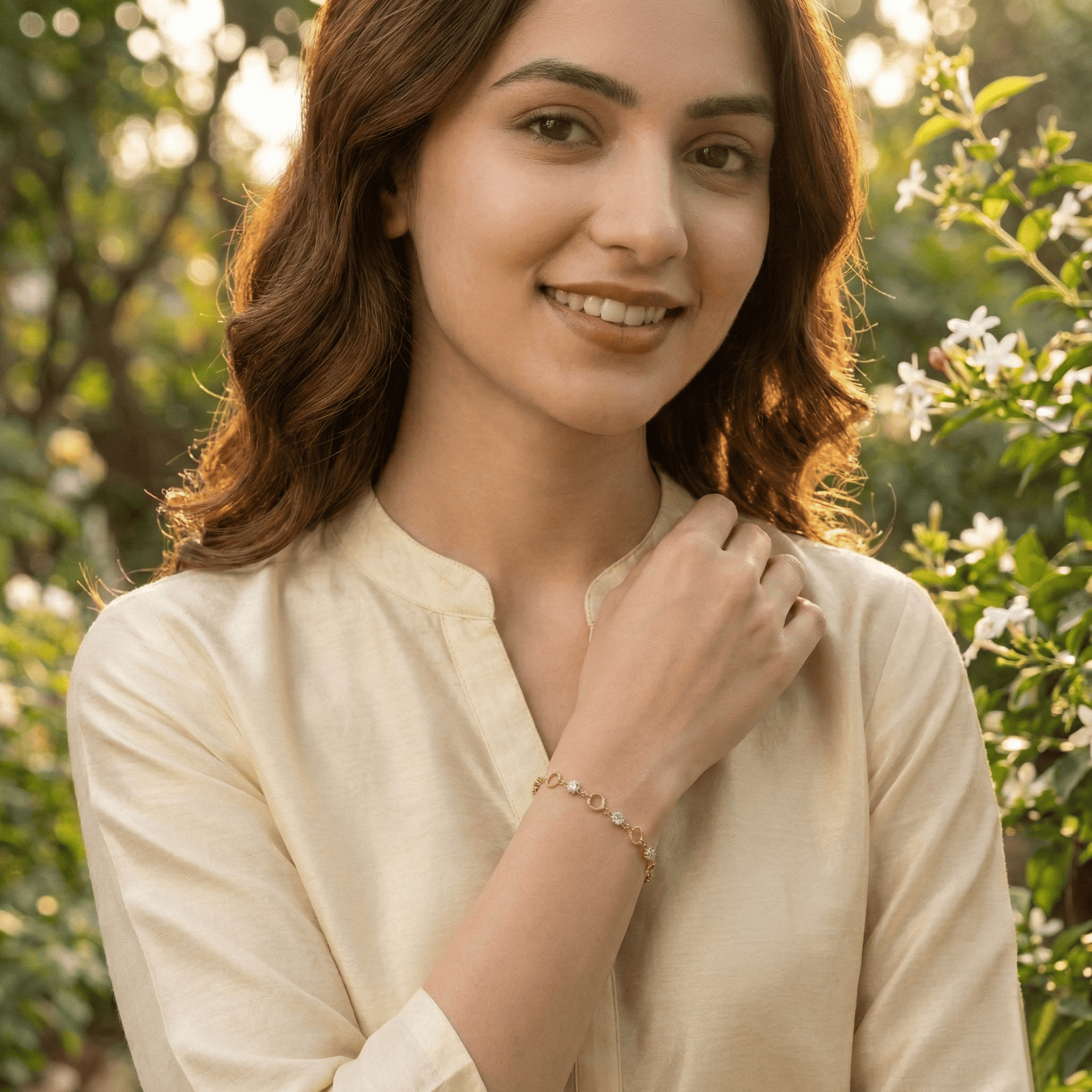 Eshanarya Gold-Tone Crystal Link Fashion Bracelet