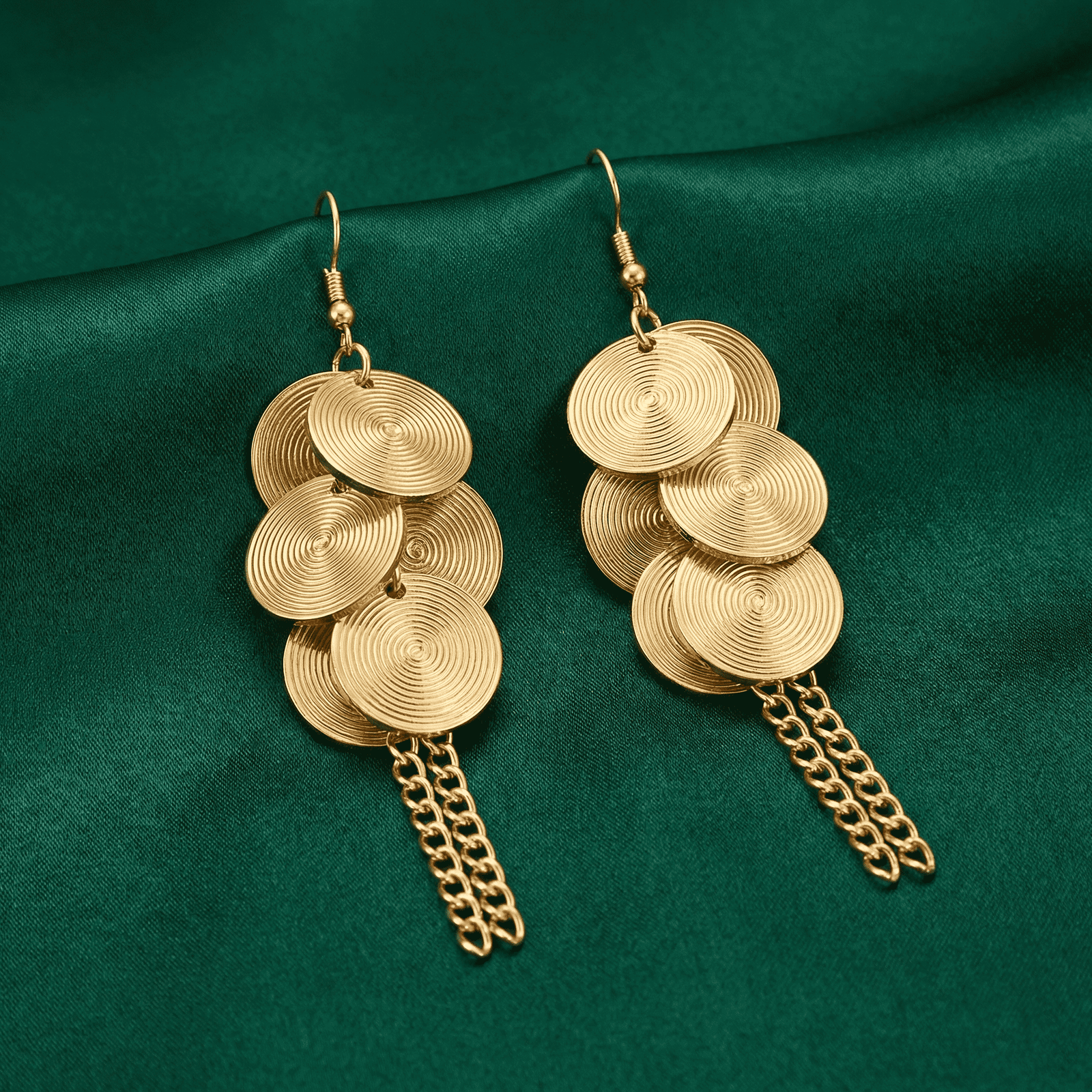 Eshanarya Gold Tone Spiral Disc Tassel Fashion Earrings for Women