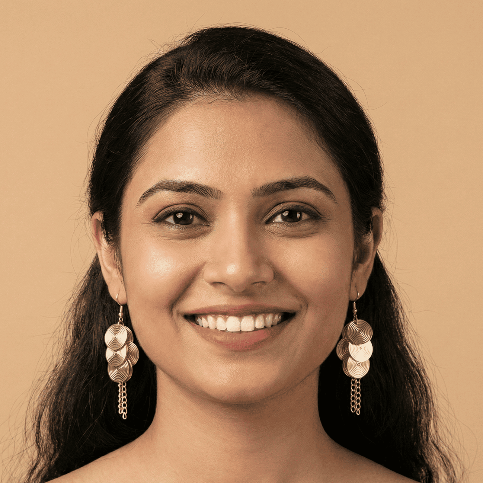 Eshanarya Gold Tone Spiral Disc Tassel Fashion Earrings for Women