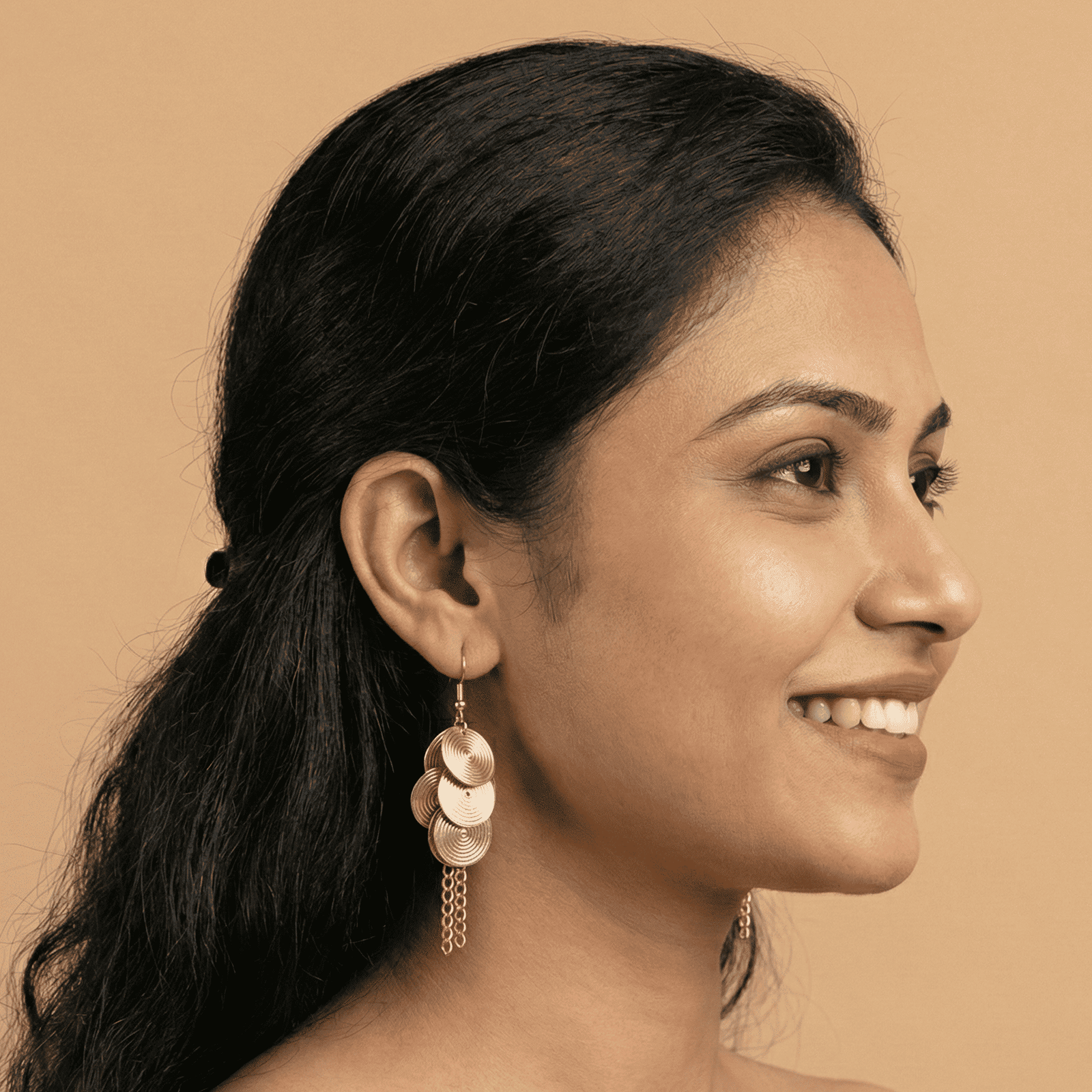 Eshanarya Gold Tone Spiral Disc Tassel Fashion Earrings for Women