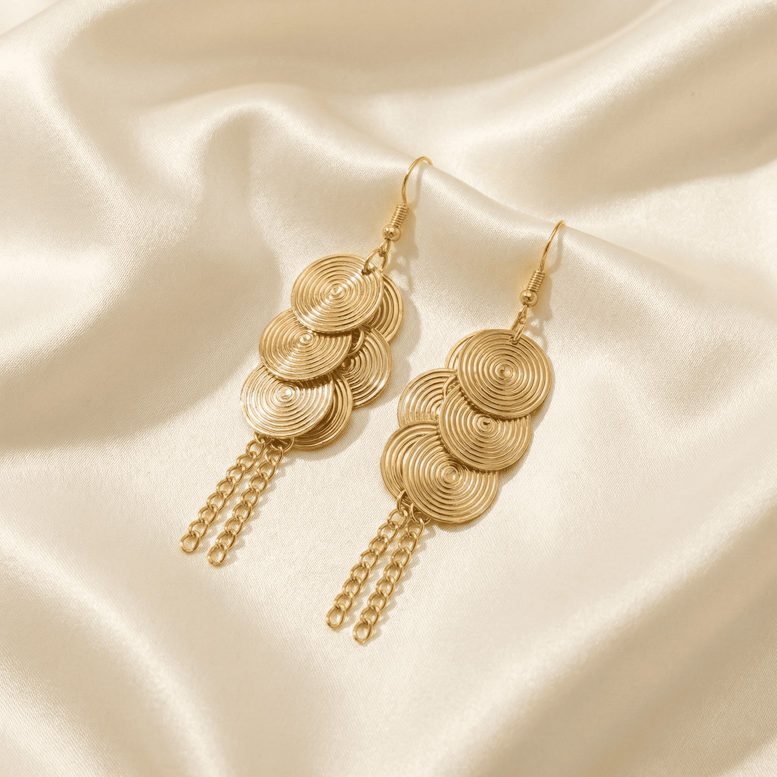 Eshanarya Gold Tone Spiral Disc Tassel Fashion Earrings for Women
