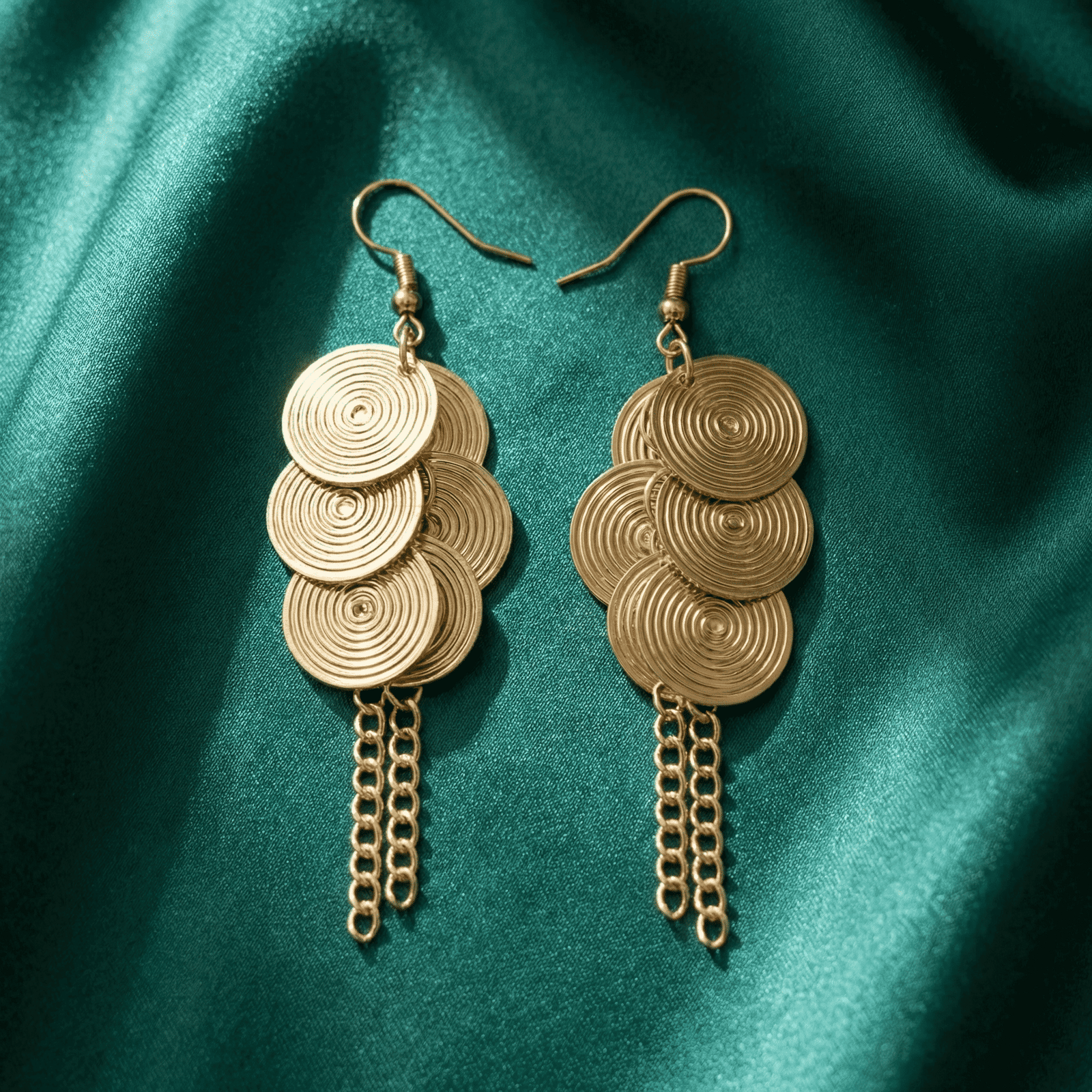 Eshanarya Gold Tone Spiral Disc Tassel Fashion Earrings for Women
