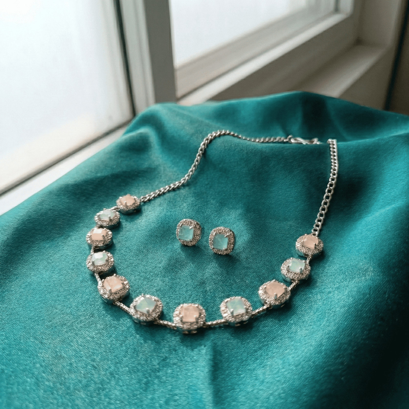 Eshanarya Pastel AD Floral Necklace Set