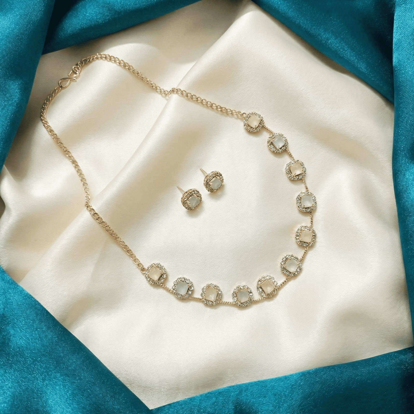 Eshanarya Pastel AD Floral Necklace Set