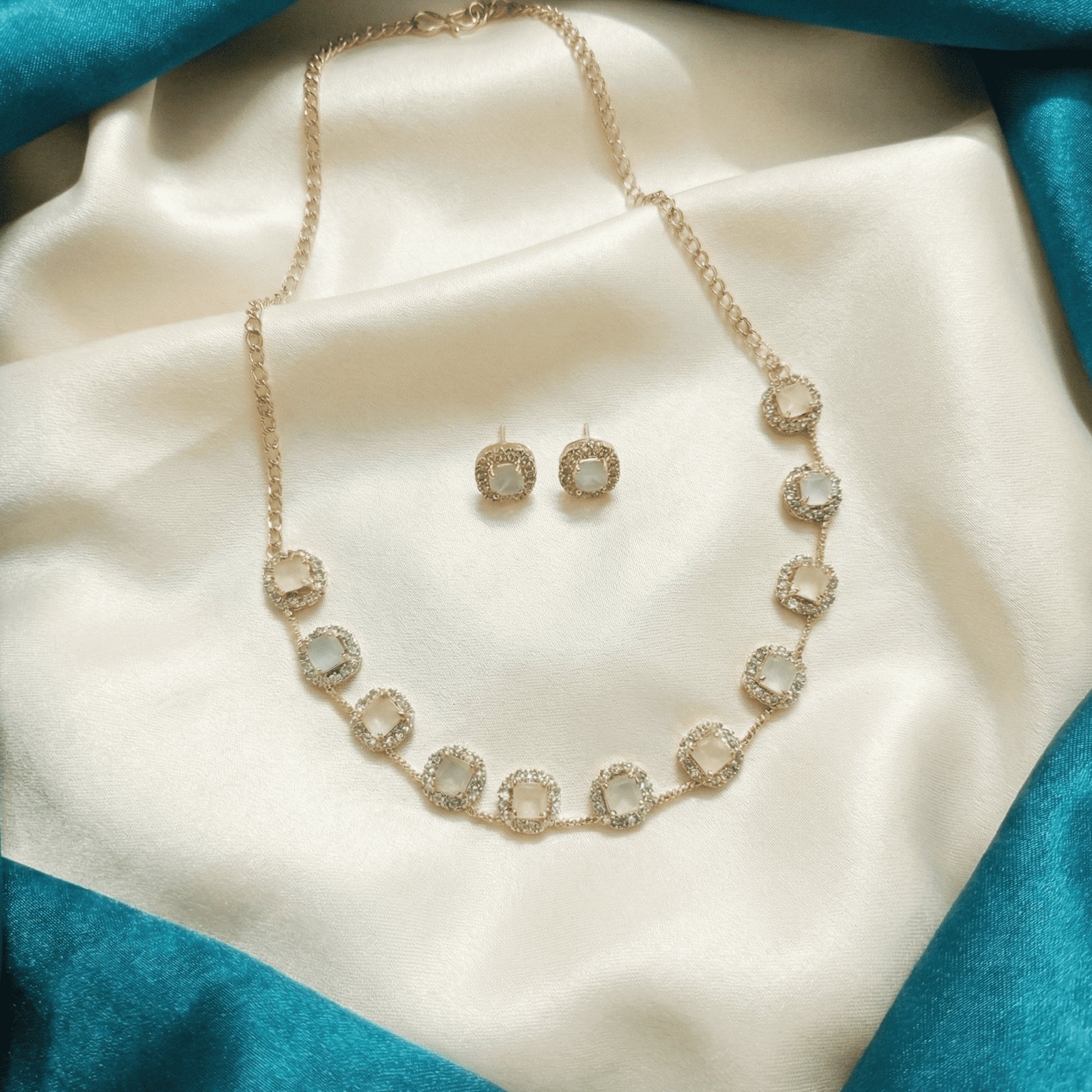 Eshanarya Pastel AD Floral Necklace Set