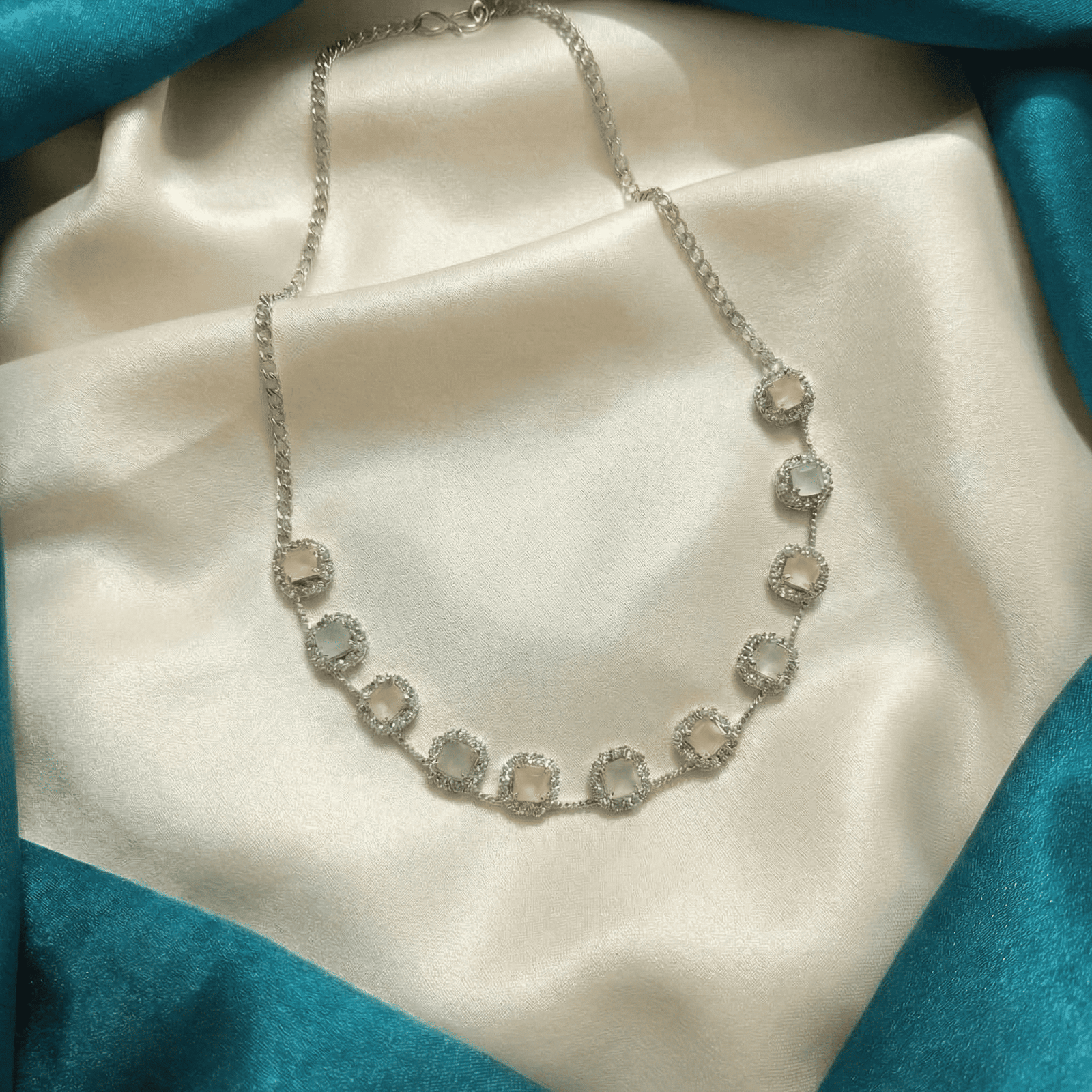 Eshanarya Pastel AD Floral Necklace Set