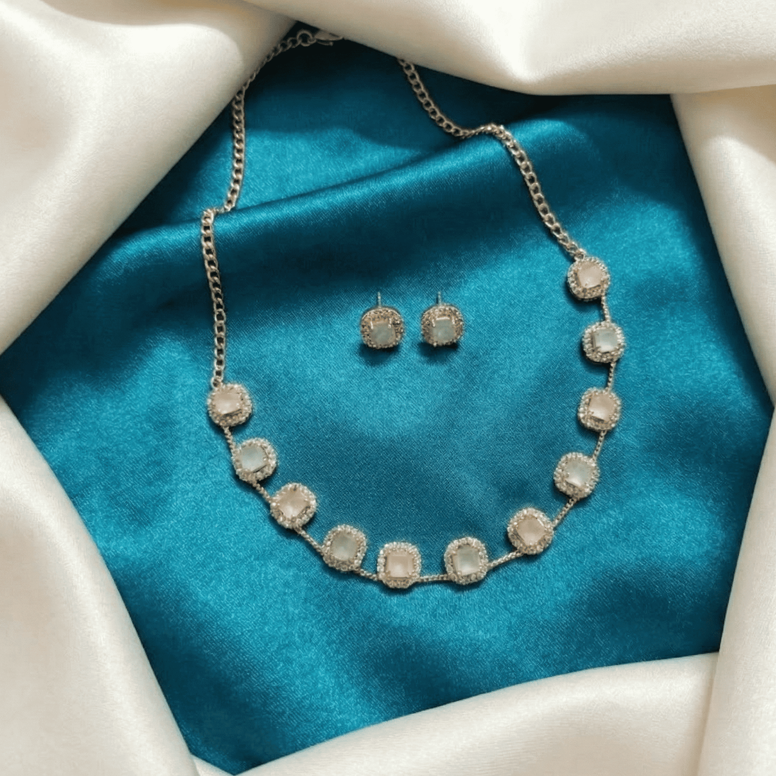 Eshanarya Pastel AD Floral Necklace Set