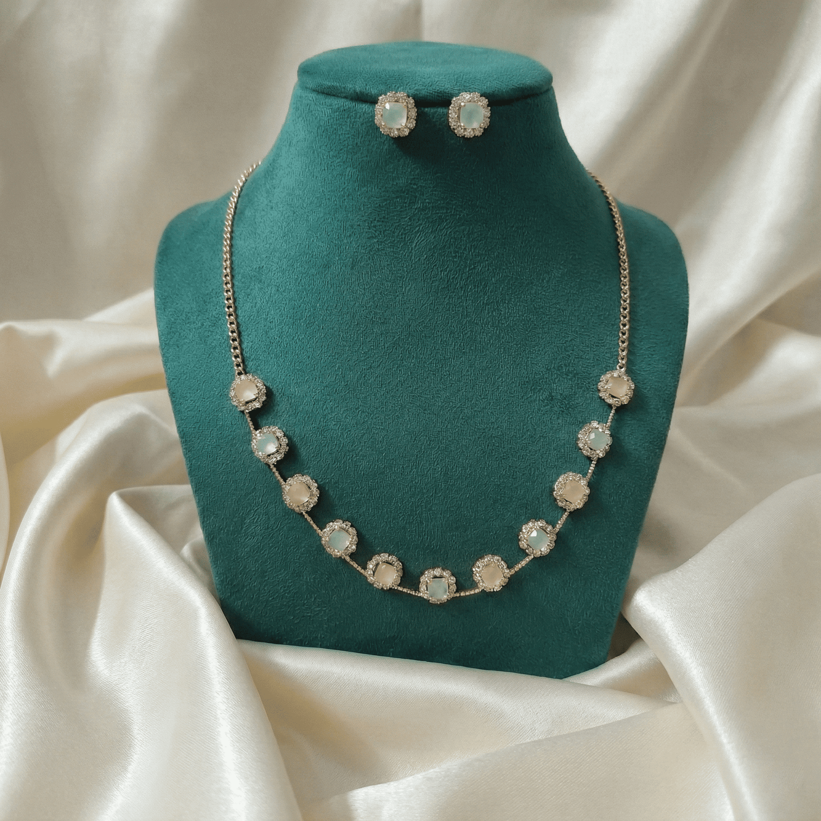 Eshanarya Pastel AD Floral Necklace Set